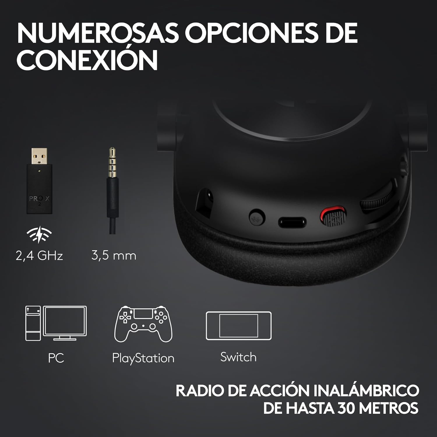 Logitech G PRO X 2 LIGHTSPEED Auriculares gaming inalámbricos, mic. brazo desmont., transductores grafeno 50 mm, DTS:X 2.0-7.1 Surround, Bluetooth/USB/3.5 mm Aux, PC, PS5, PS4, Nintendo Switch-Magenta - 5