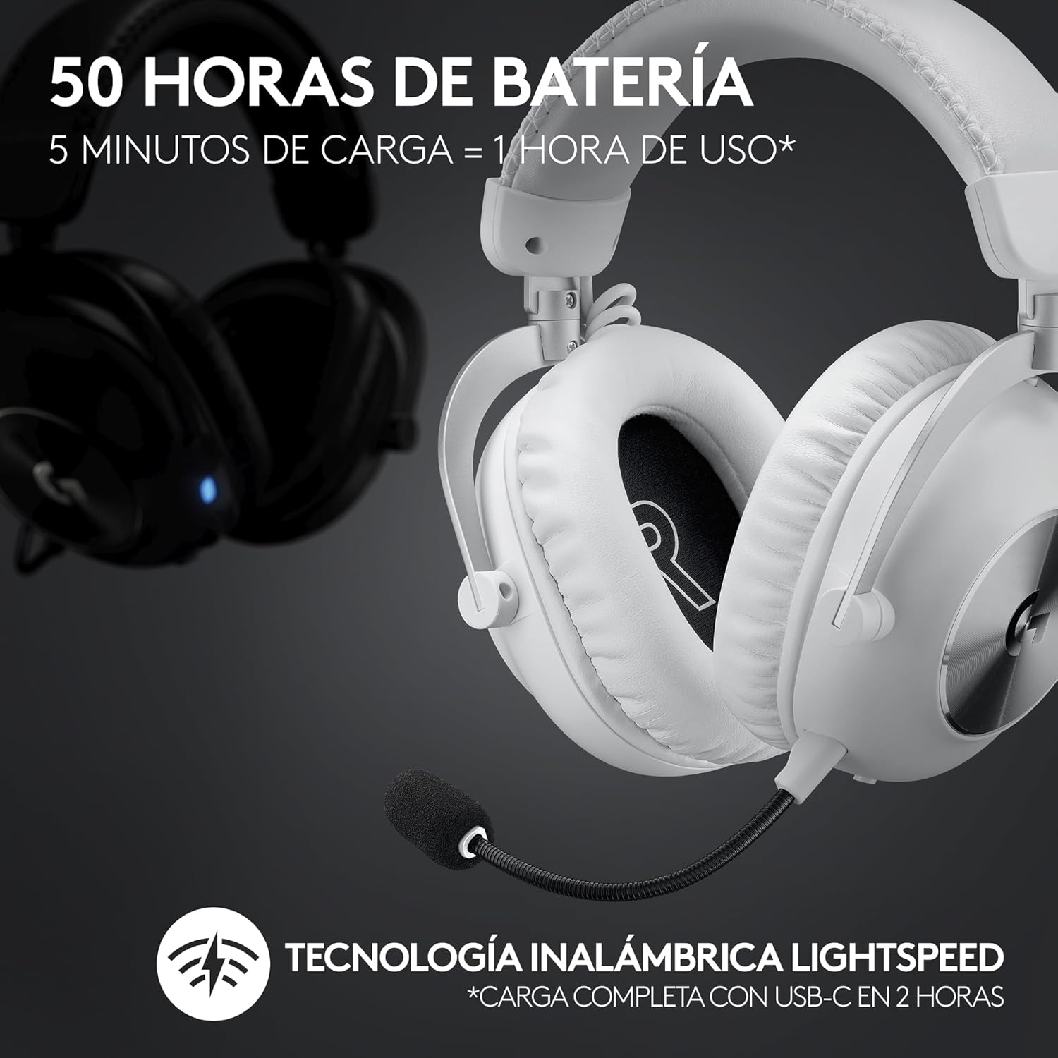 Logitech G Pro X 2 Lightspeed Auriculares Gaming inalámbricos, Mic. Brazo desmont., transductores grafeno 50 mm, DTS:X 2.0-7.1 Surround, Bluetooth/USB/3.5 mm Aux, PC, PS5, PS4, Nintendo Switch-Blanco - 3
