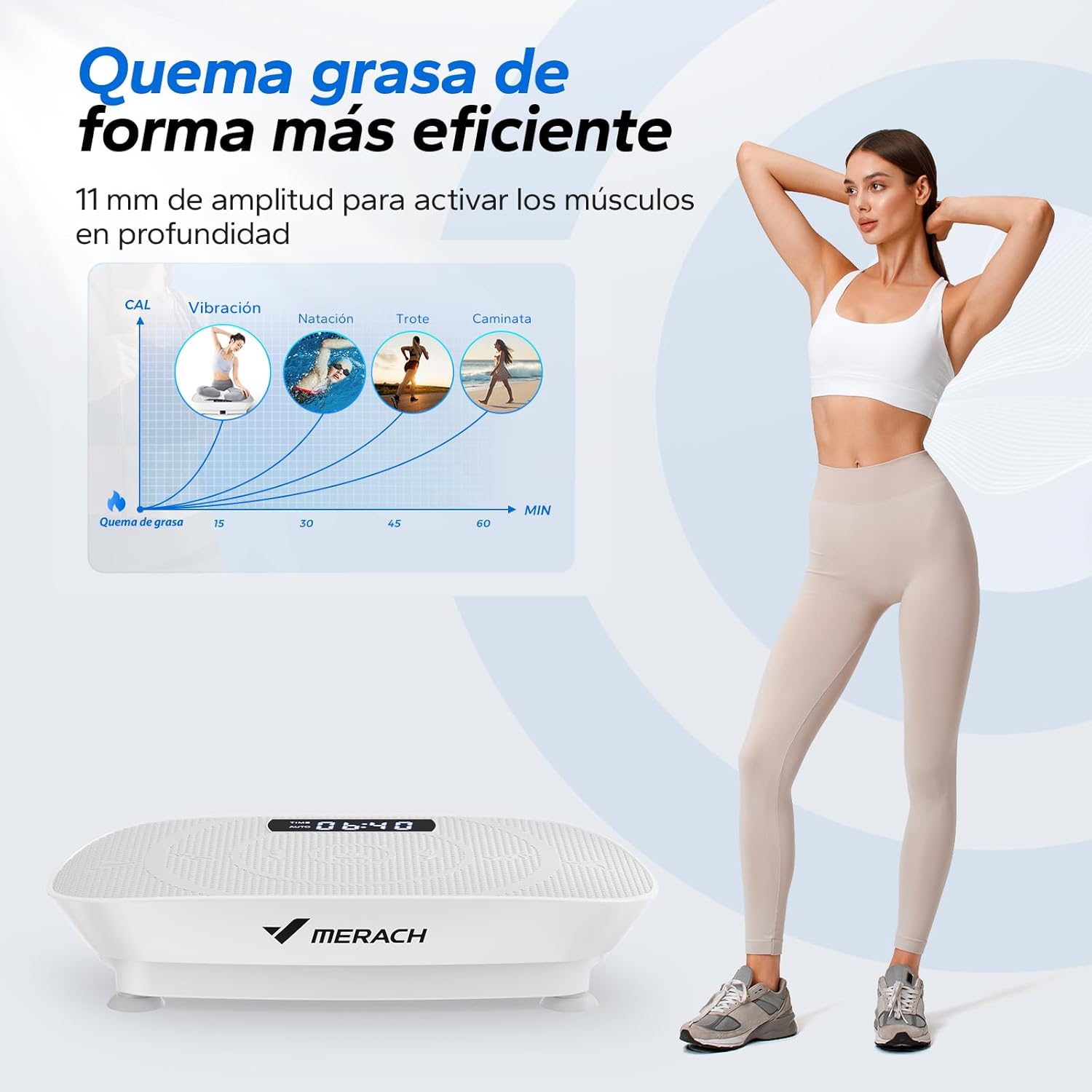 MERACH Plataforma Vibratoria, Potente Plataforma Vibración Muscular para Musculación y Moldeado, Control Automático de Velocidad, Altavoz Bluetooth Incorporado - 3