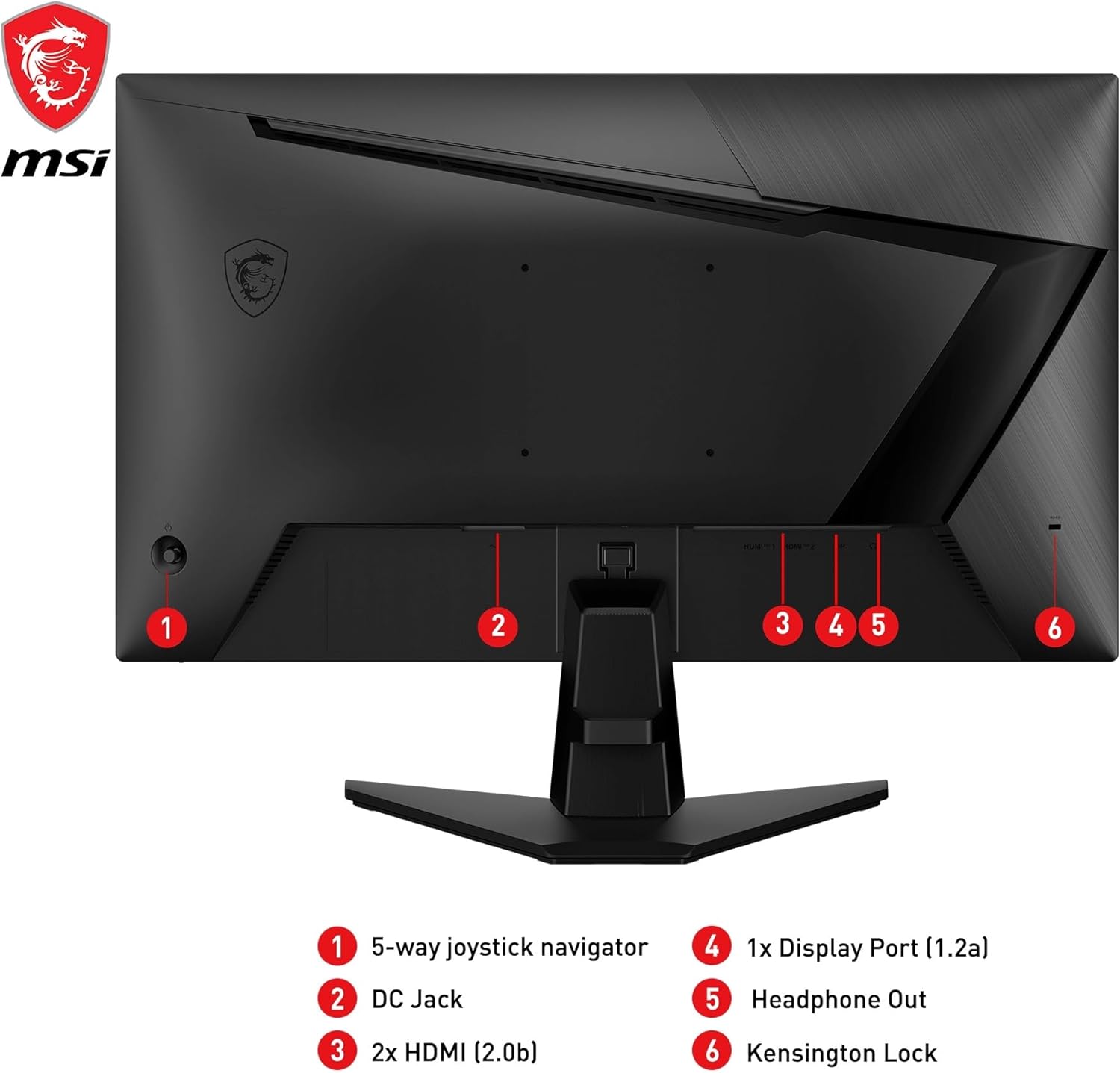 MSI G255F - Monitor Gaming de 24.5", FHD (1920x1080), 180 Hz / 1ms, Adaptive-Sync, Display Port 1.2a, HDMI 2.0b, Negro - 6
