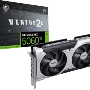 MSI GeForce RTX 5060 Ti 8G Ventus 2X OC Plus Tarjeta gráfica, RTX 5060 Ti, 8 GB GDDR7 (28 Gbps/128 bits), PCIe 5.0 - Diseño térmico de Doble Ventilador (2 x Ventilador STORMFORCE) - HDMI 2.1b
