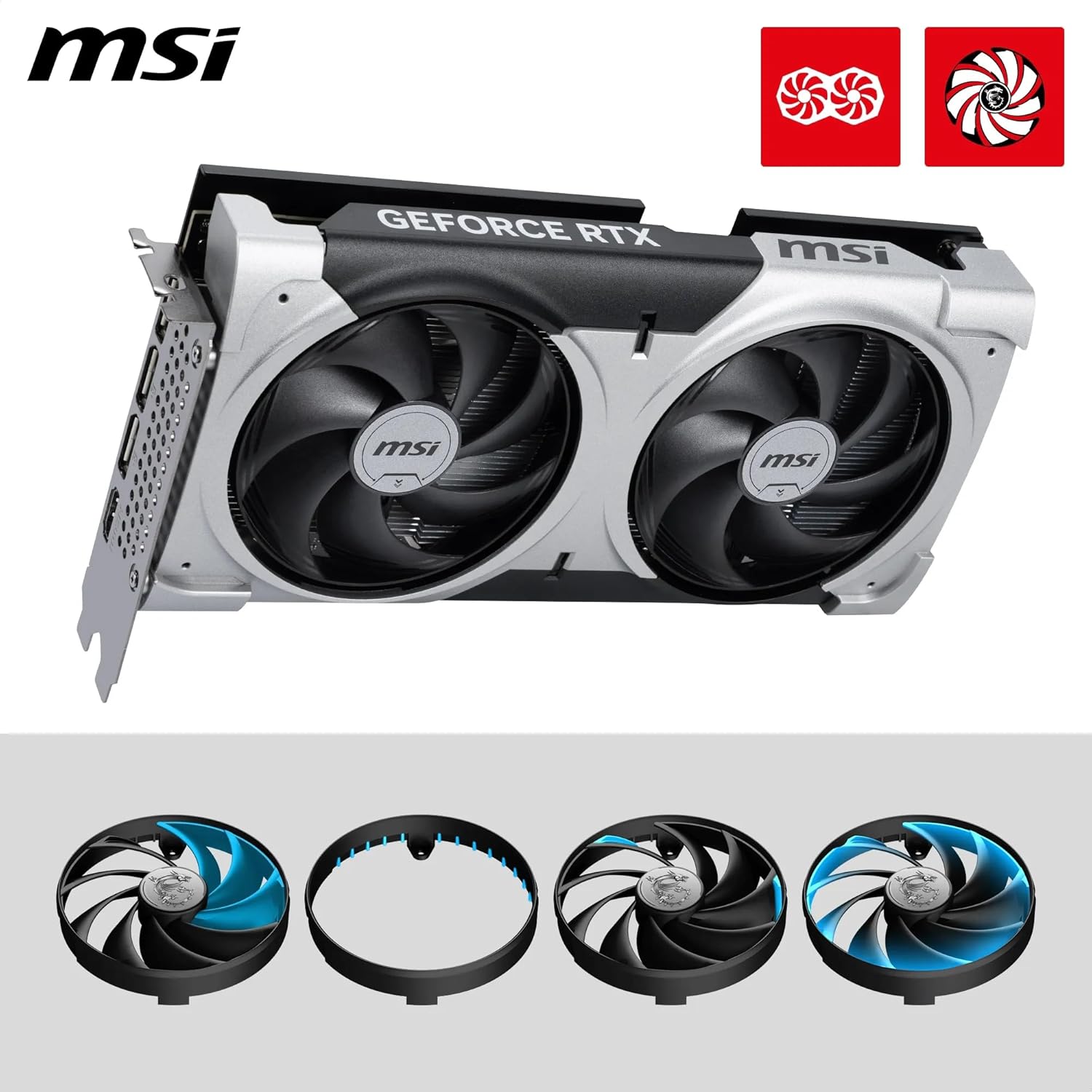 MSI GeForce RTX 5060 Ti 8G Ventus 2X OC Plus Tarjeta gráfica, RTX 5060 Ti, 8 GB GDDR7 (28 Gbps/128 bits), PCIe 5.0 - Diseño térmico de Doble Ventilador (2 x Ventilador STORMFORCE) - HDMI 2.1b - 4