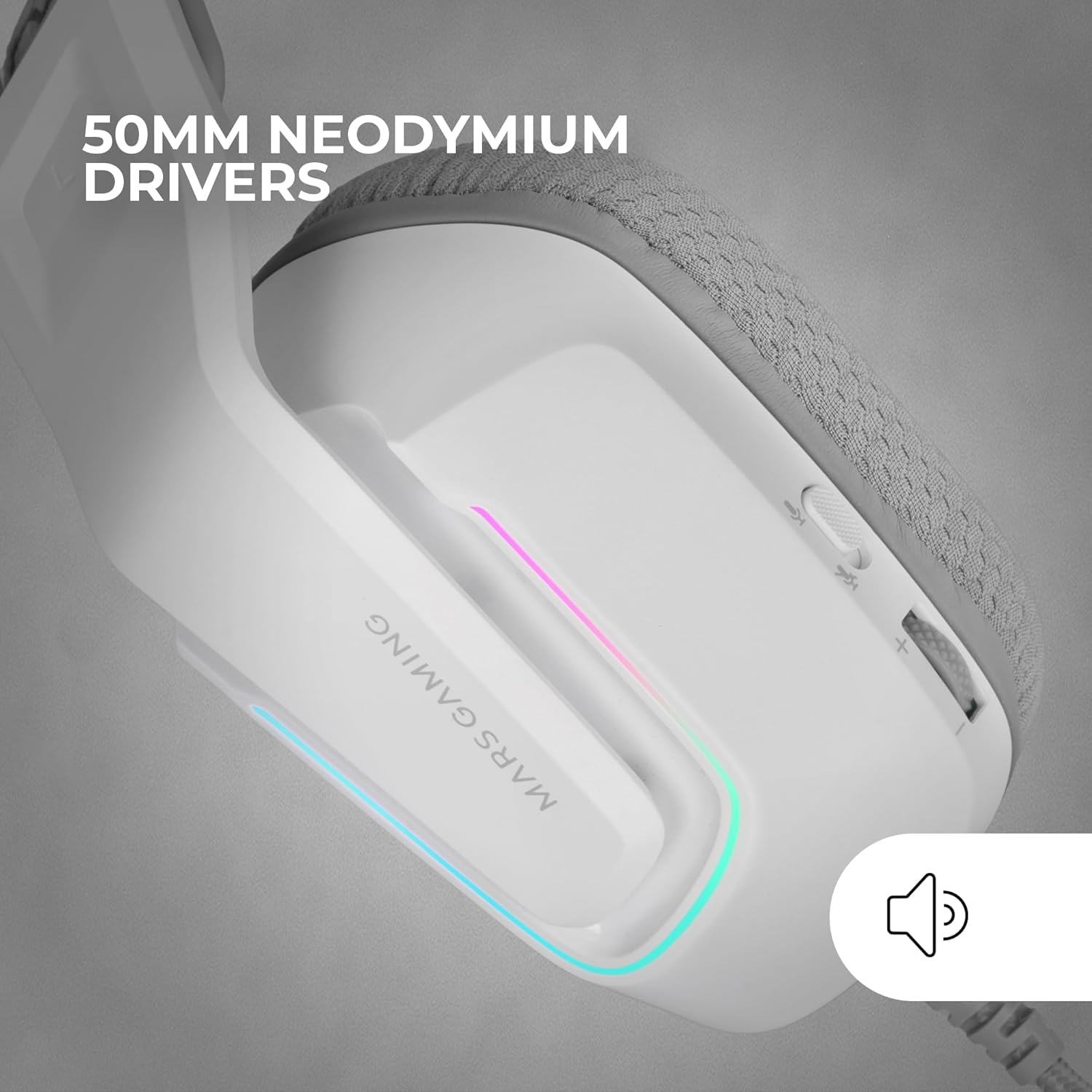 Mars Gaming MH-STRIKE, Auriculares Gaming FRGB Rainbow, Diseño Ergonómico, Drivers Neodimio 50mm, Micrófono Plegable, Controles Integrados, Almohadillas Air, Diadema Ajustable, Multiplataforma, Blanco - 2