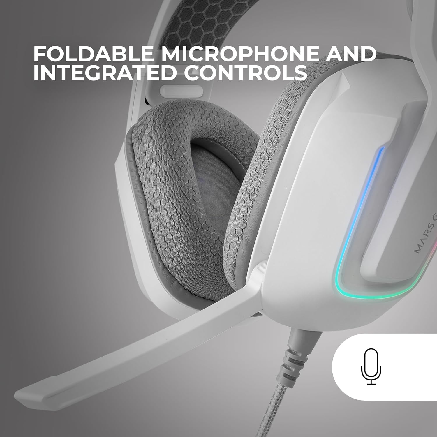 Mars Gaming MH-STRIKE, Auriculares Gaming FRGB Rainbow, Diseño Ergonómico, Drivers Neodimio 50mm, Micrófono Plegable, Controles Integrados, Almohadillas Air, Diadema Ajustable, Multiplataforma, Blanco - 3