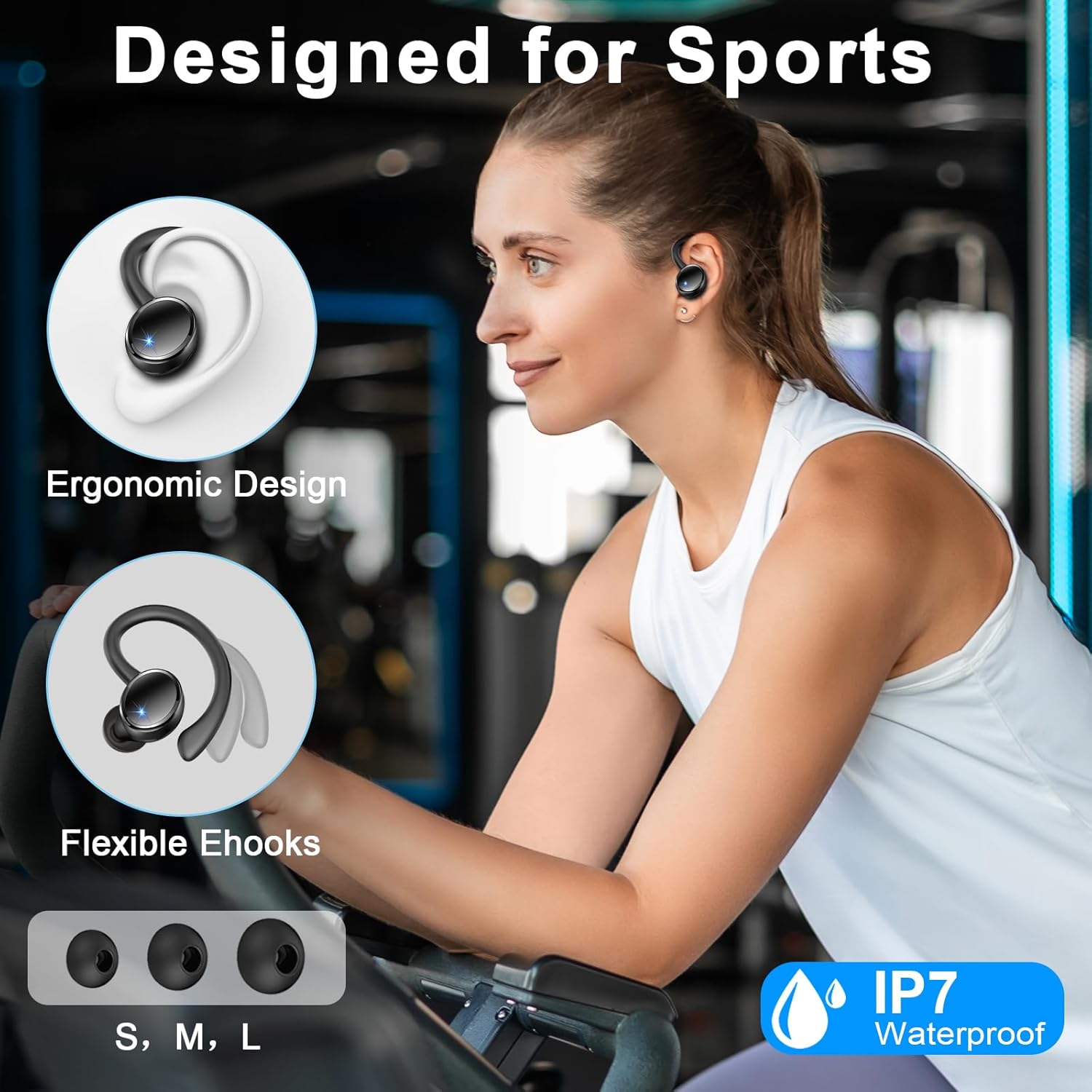 Matast Auriculares Inalambricos Deportivos, 2025 Auriculares Bluetooth 5.4 HiFi Estéreo con 4 HD Mic, 50H Cascos Inalambricos Bluetooth con Cancelacion Ruido ENC, Pantalla LED, IP7 Impermeable Cascos - 2