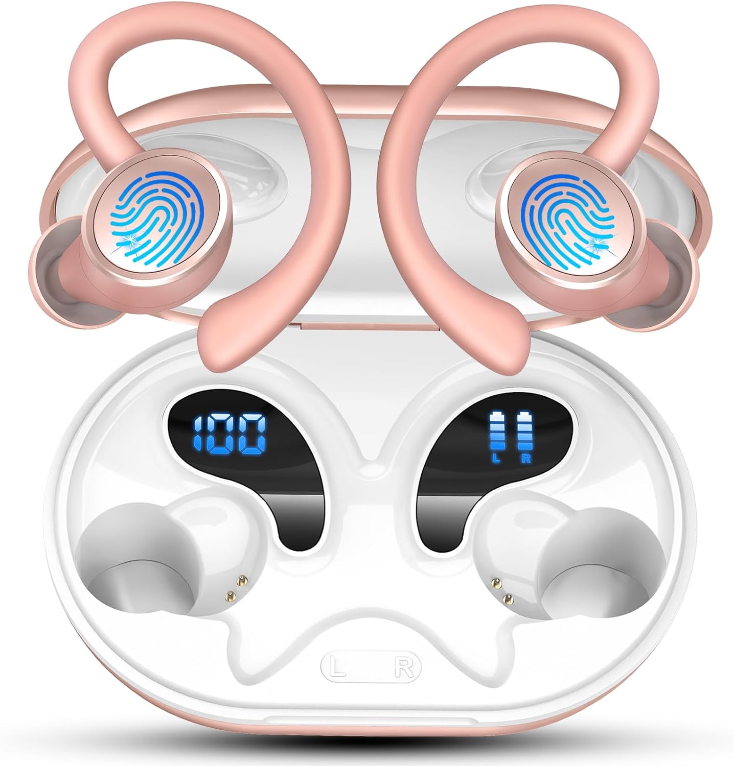 Matast Auriculares Inalambricos Deportivos, 2025 Auriculares Bluetooth 5.4 HiFi Estéreo con 4 HD Mic, 50H Cascos Inalambricos Bluetooth con Cancelacion Ruido ENC, Pantalla LED, IP7 Impermeable Cascos - 1