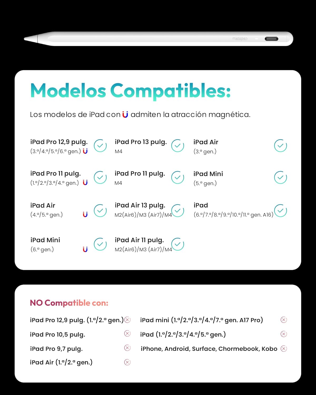 Metapen A8 Lápiz para iPad 2018-2026 con Inclinación,Atracción Magnética y Precisión de Píxeles,Ideal para Tomar Notas,Apple Pencil con iPad 11 A16/10/9/8,Pro M4/11/12.9/13,Air 3/4/5/M2/M3/M4,Mini 5/6 - 4