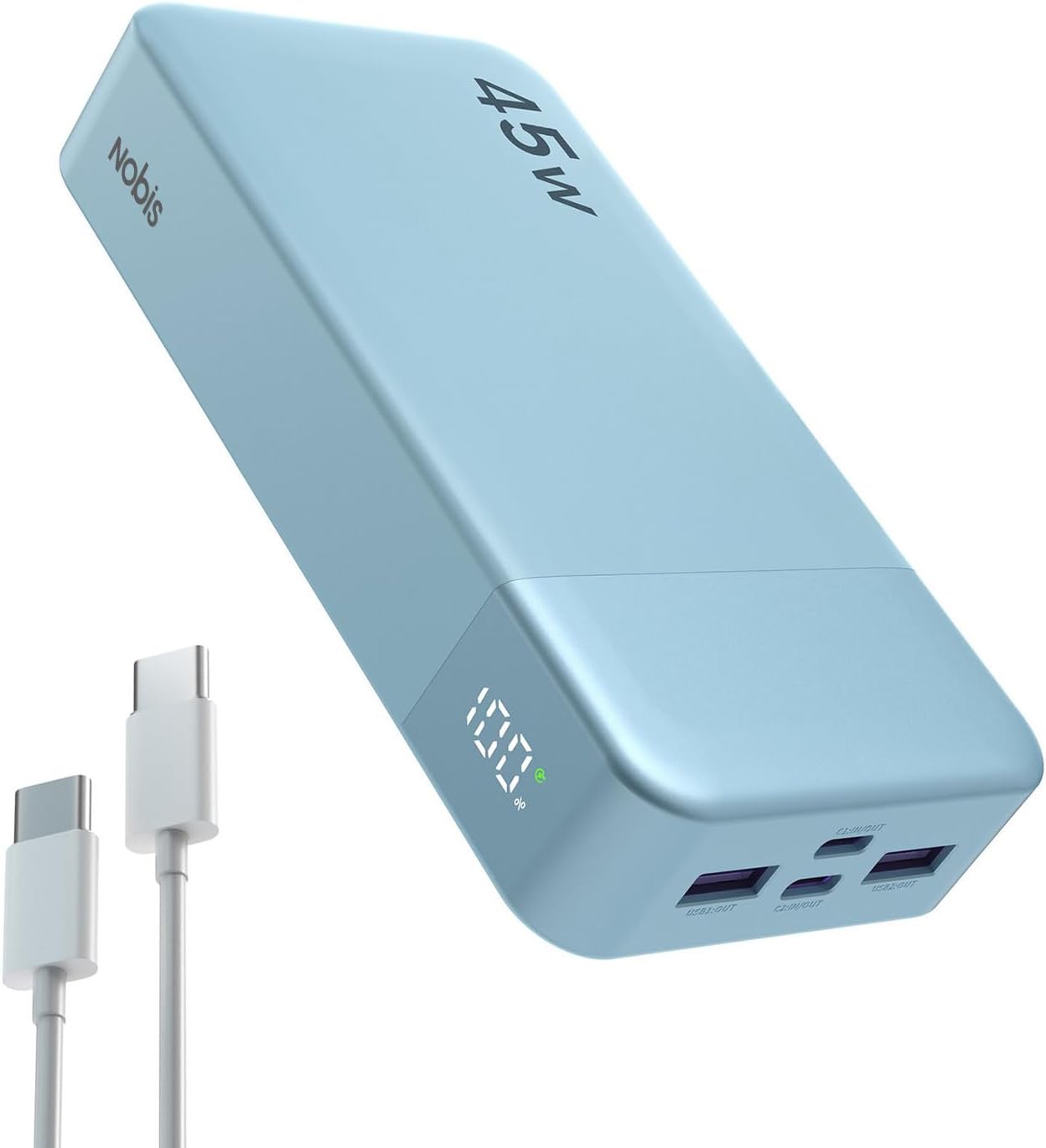 NOBIS 20000mAh Power Bank, 45W Bateria Externa Carga Rapida,PD3.0 QC4.0 Powerbank con 4 Salidas para MacBook, Phone 15 14 13 Pro S23 S22 (Azul) - 1