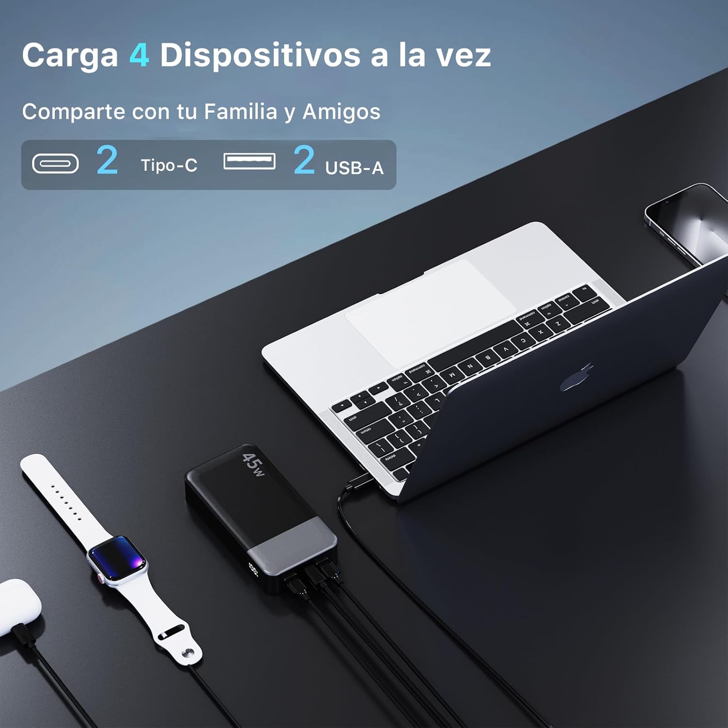 NOBIS Bateria Externa Movil 20000mah,PD3.0 45W Batería Portátil Carga Rápida,QC4.0 Power Bank con Pantalla LED para MacBook, Phone 15 14 13 Pro S23 S22 - 4