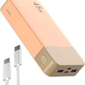 NOBIS Bateria Externa Movil 20000mah,PD3.0 45W Batería Portátil Carga Rápida,QC4.0 Power Bank con Pantalla LED para MacBook, Phone 15 14 13 Pro S23 S22 (Naranja)