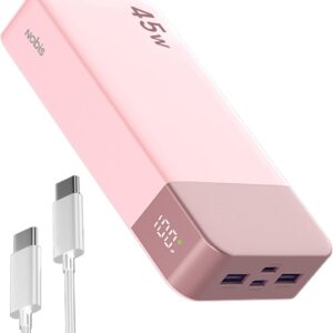 NOBIS Bateria Externa Movil 20000mah,PD3.0 45W Batería Portátil Carga Rápida,QC4.0 Power Bank con Pantalla LED para MacBook, Phone 15 14 13 Pro S23 S22 (Rosa)