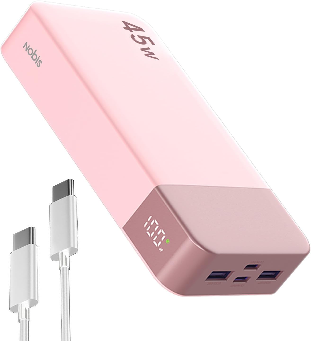 NOBIS Bateria Externa Movil 20000mah,PD3.0 45W Batería Portátil Carga Rápida,QC4.0 Power Bank con Pantalla LED para MacBook, Phone 15 14 13 Pro S23 S22 (Rosa) - 1