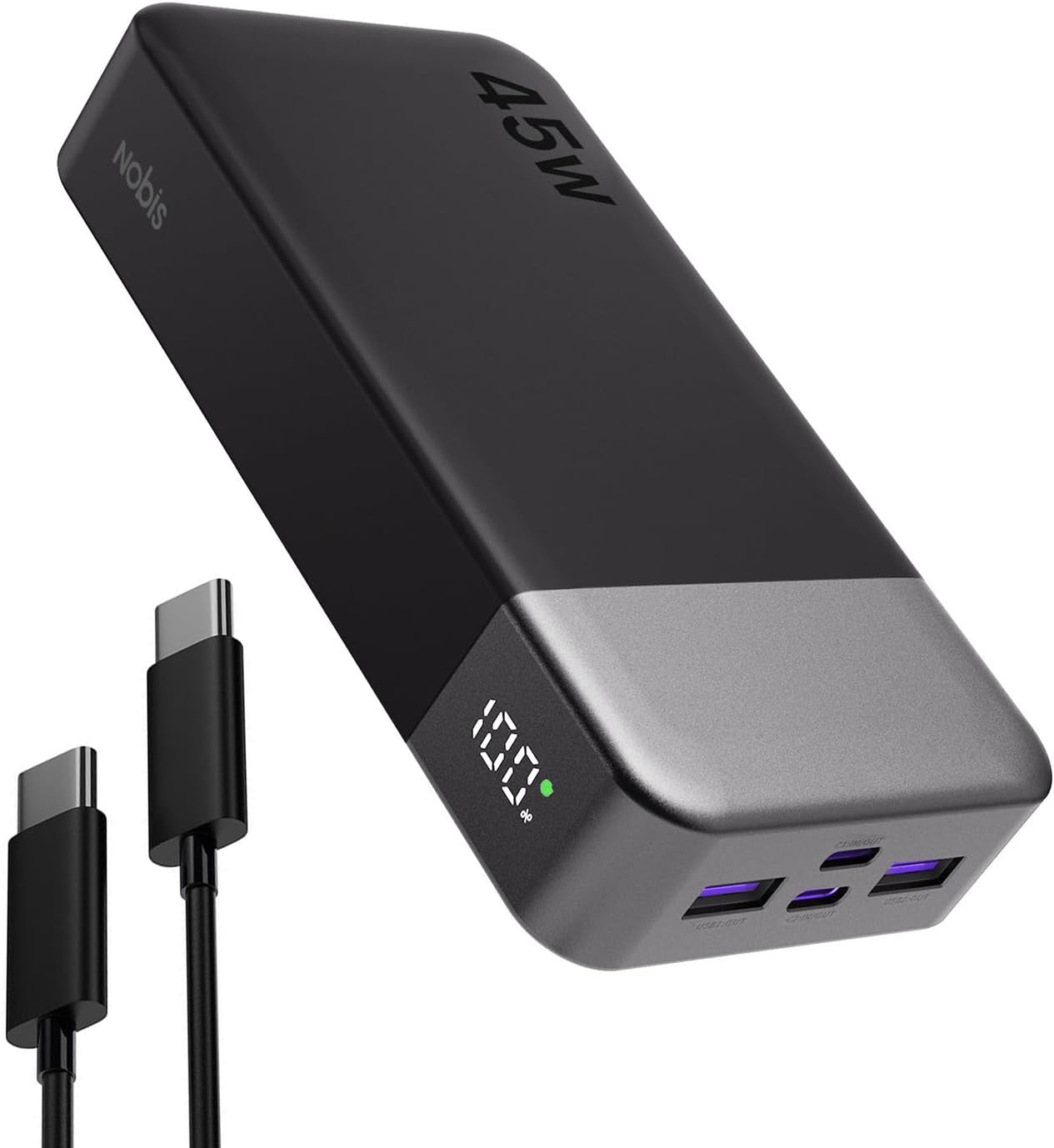 NOBIS Bateria Externa Movil 20000mah,PD3.0 45W Batería Portátil Carga Rápida,QC4.0 Power Bank con Pantalla LED para MacBook, Phone 15 14 13 Pro S23 S22 - 1
