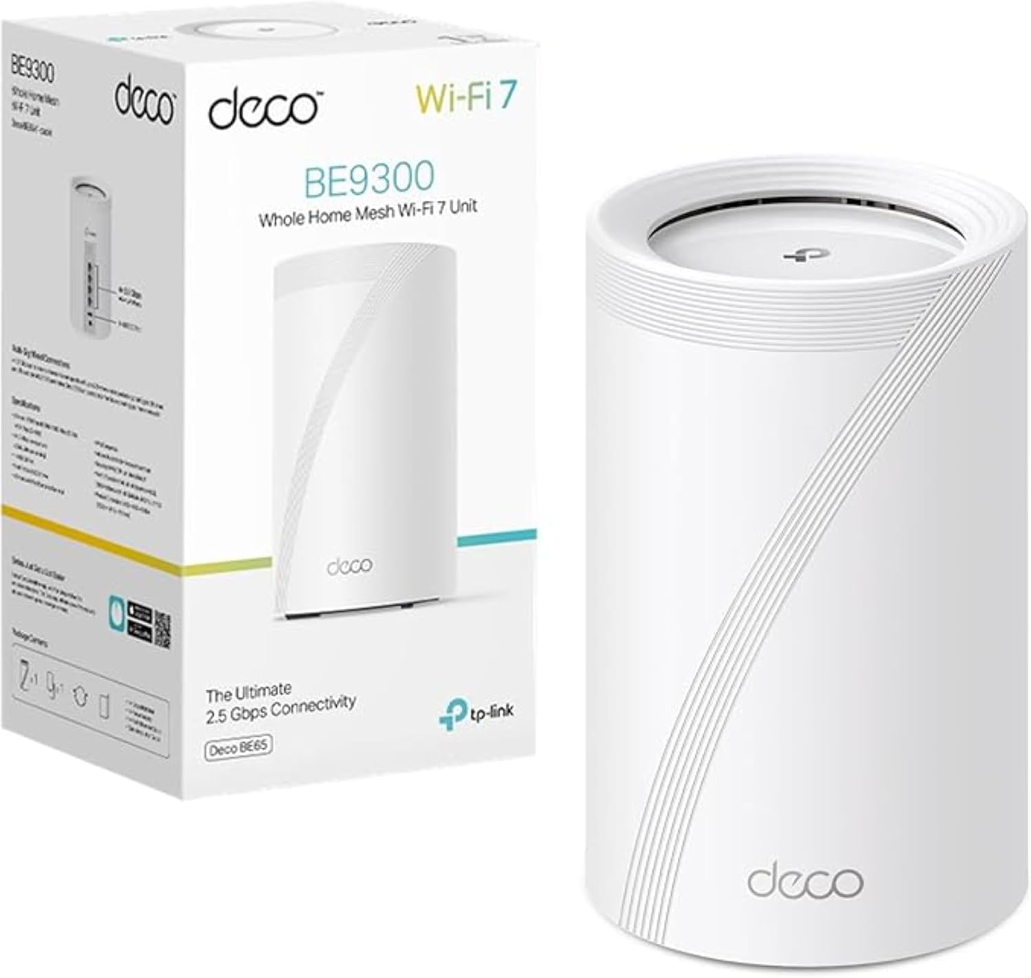 [NUEVO]TP-Link Deco BE65(1-pack)|Sistema Wi-Fi 7 Mesh BE11000 de Triple Banda|4 Puertos 2.5 Gbps, Multi-Link Operation MLO, Canales de 320MHz, Banda 6GHz, Protección HomeShield, Servidor y Cliente VPN - 1