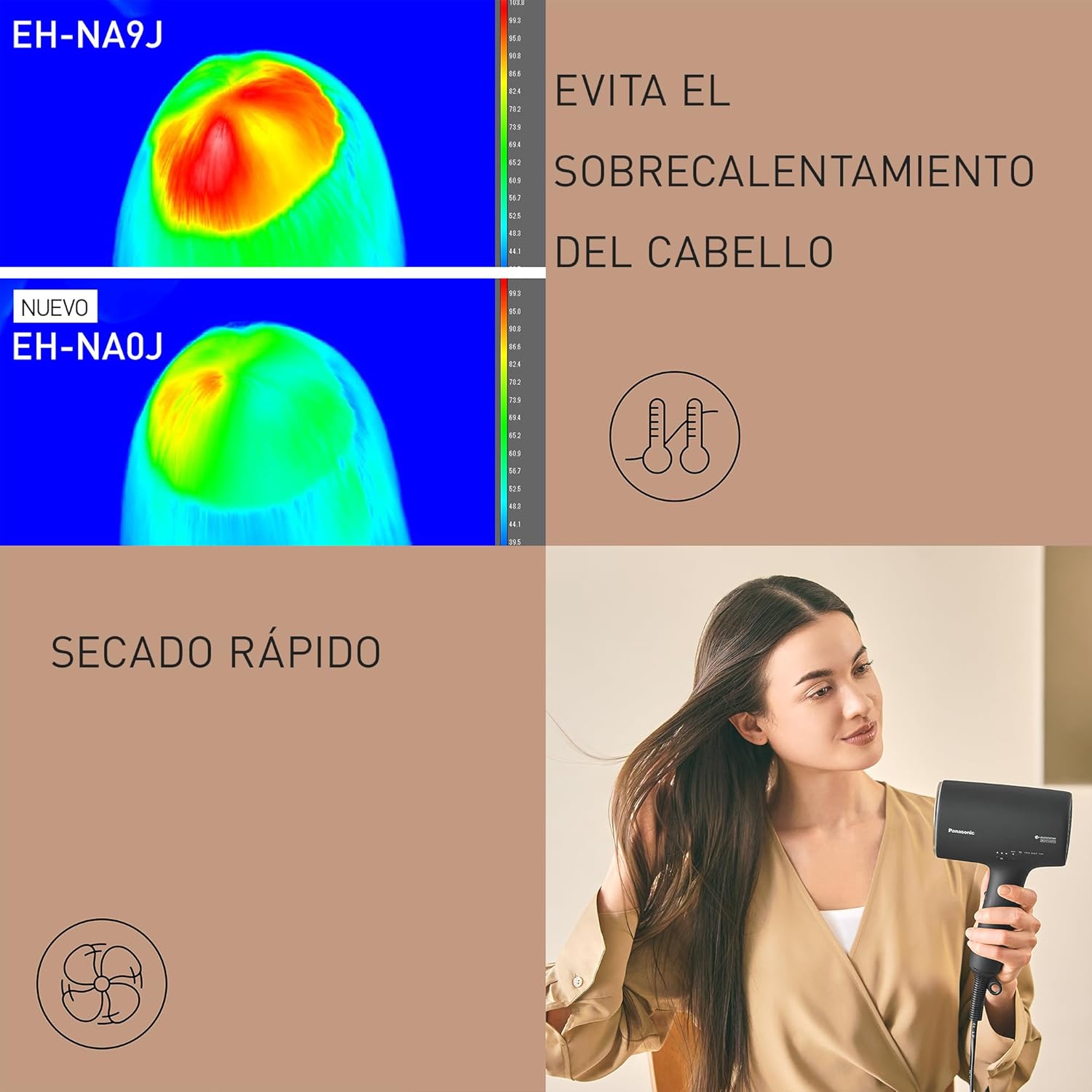 Panasonic EH-NA0J-N825 Nanoe MOISTURE+ y Secador de Cabello Mineral, if Desing Award, Detección Inteligente, Calor y Frío, Modos Cuidado de la Piel, Cuero Cabelludo y Puntas, 1600 W, Negro - 4