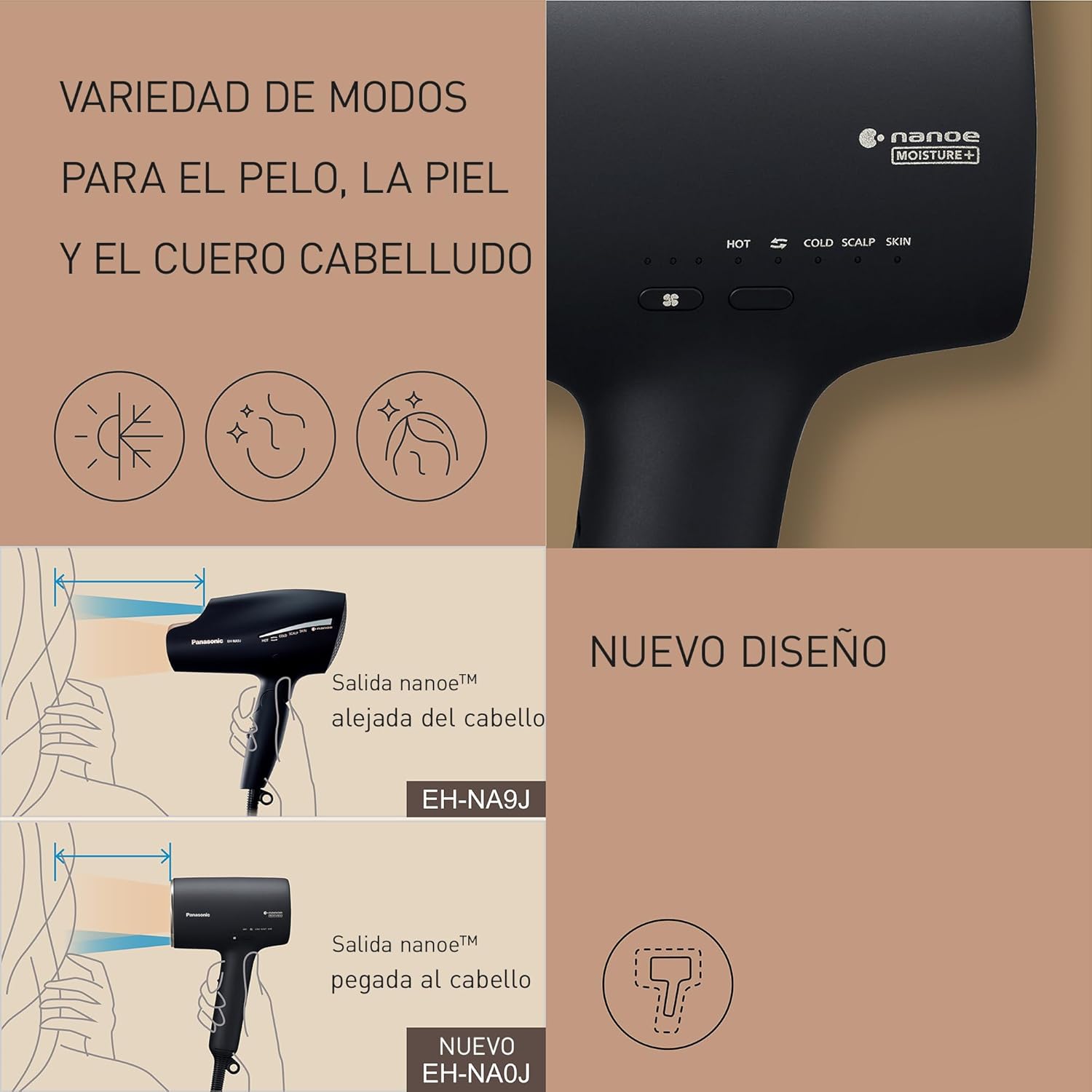 Panasonic EH-NA0J-N825 Nanoe MOISTURE+ y Secador de Cabello Mineral, if Desing Award, Detección Inteligente, Calor y Frío, Modos Cuidado de la Piel, Cuero Cabelludo y Puntas, 1600 W, Negro - 5