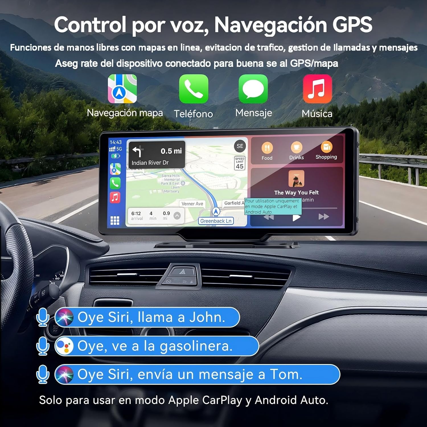 Pantalla Carplay Coche para A-pple & Android Auto, 10,26" Carplay Coche con Pantalla táctil, Cámara Trasera 1080p, OTA-Updates, Bluetooth, GPS, Super Link, FM, AUX, Siri de Voz - 3