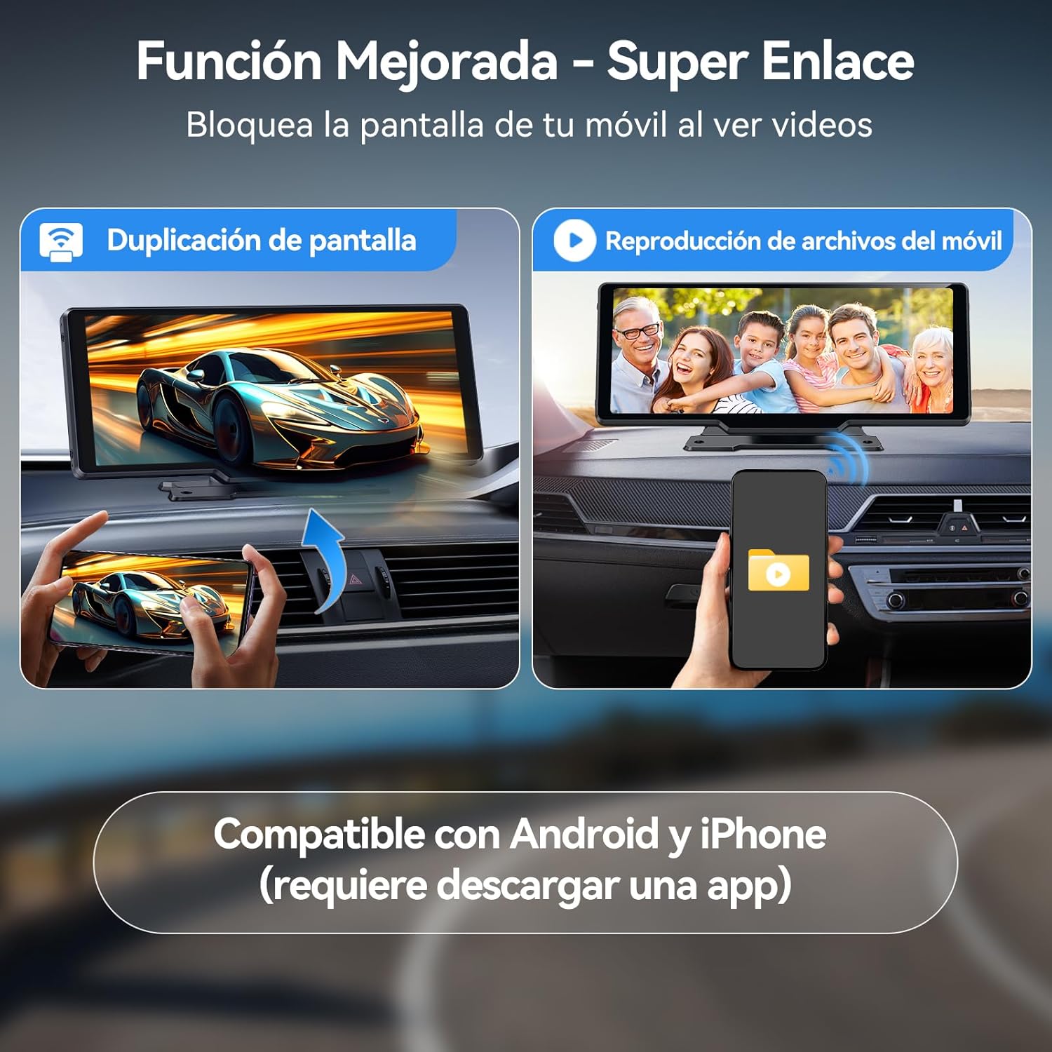 Pantalla Carplay Coche para A-pple & Android Auto, 10,26" Carplay Coche con Pantalla táctil, Cámara Trasera 1080p, OTA-Updates, Bluetooth, GPS, Super Link, FM, AUX, Siri de Voz - 4