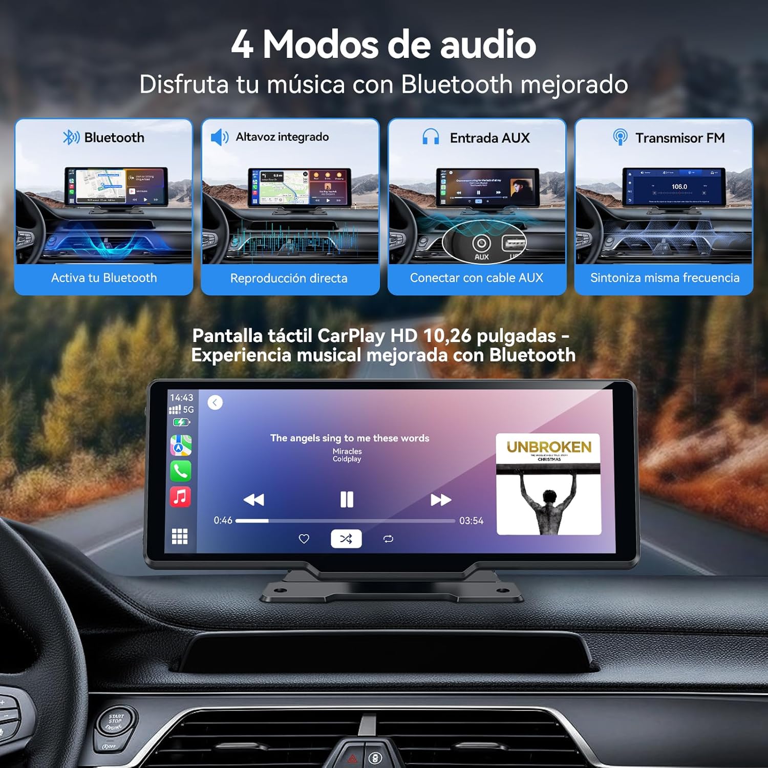 Pantalla Carplay Coche para A-pple & Android Auto, 10,26" Carplay Coche con Pantalla táctil, Cámara Trasera 1080p, OTA-Updates, Bluetooth, GPS, Super Link, FM, AUX, Siri de Voz - 5