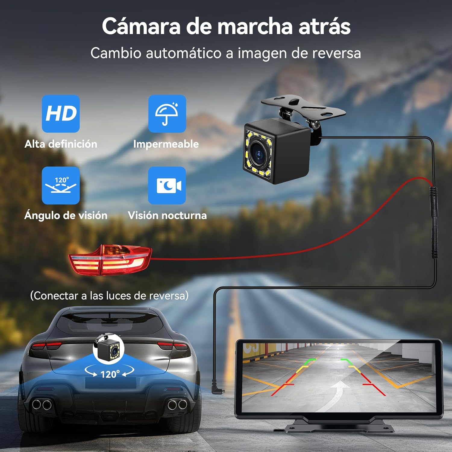 Pantalla Carplay Coche para A-pple & Android Auto, 10,26" Carplay Coche con Pantalla táctil, Cámara Trasera 1080p, OTA-Updates, Bluetooth, GPS, Super Link, FM, AUX, Siri de Voz - 6