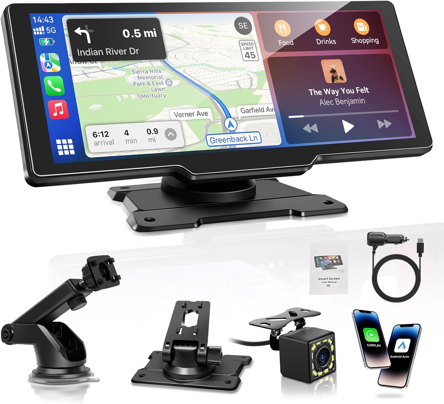 Pantalla Carplay Coche para A-pple & Android Auto, 10,26" Carplay Coche con Pantalla táctil, Cámara Trasera 1080p, OTA-Updates, Bluetooth, GPS, Super Link, FM, AUX, Siri de Voz - 1