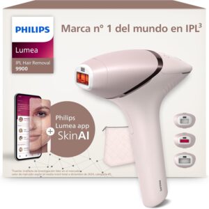 Philips Lumea serie 9900, dispositivo de depilación IPL, alternativa de depilación láser, SenseIQ y SkinAI, 3 accesorios para el cuerpo, la cara y zonas de precisión, con y sin cable, BRI953/02
