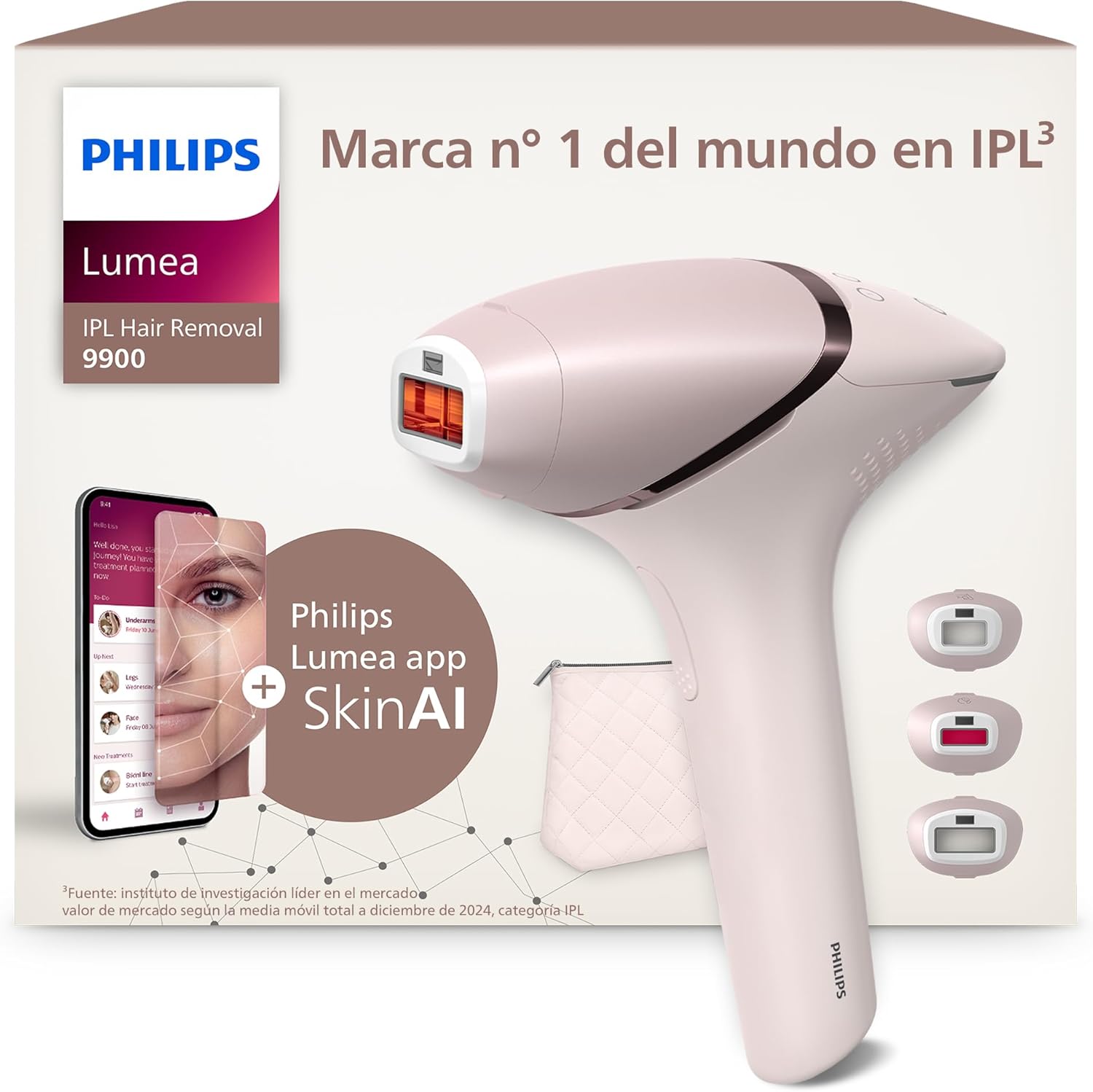 Philips Lumea serie 9900, dispositivo de depilación IPL, alternativa de depilación láser, SenseIQ y SkinAI, 3 accesorios para el cuerpo, la cara y zonas de precisión, con y sin cable, BRI953/02 - 1
