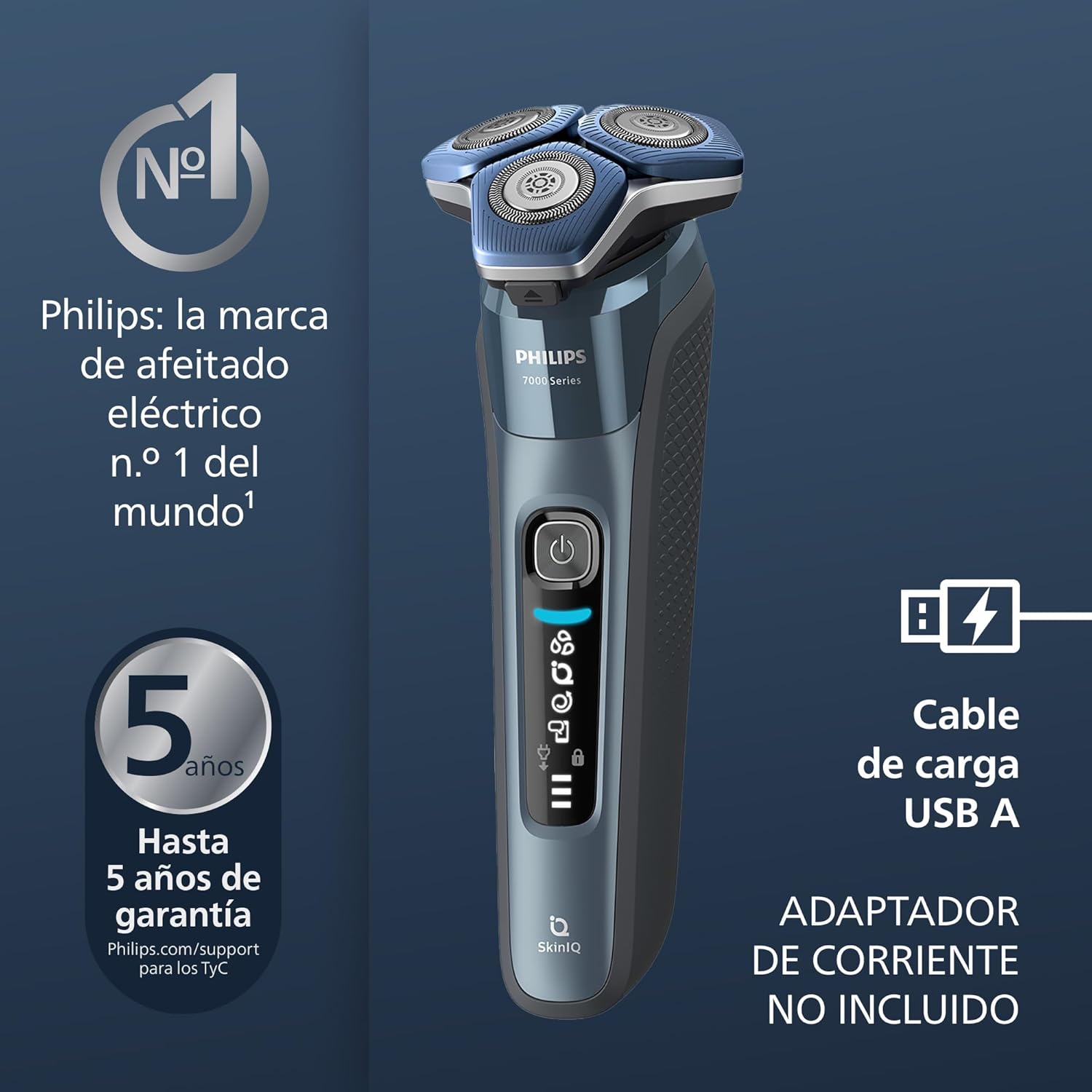 Philips Serie 7000 Afeitadora Eléctrica Hombre, Máquina de Afeitar Barba con Barbero, 45 cuchillas, Para piel sensible, 60min de uso, En Seco y Húmedo, Recargable, Centro de Limpieza, S7882/54, Azul - 2