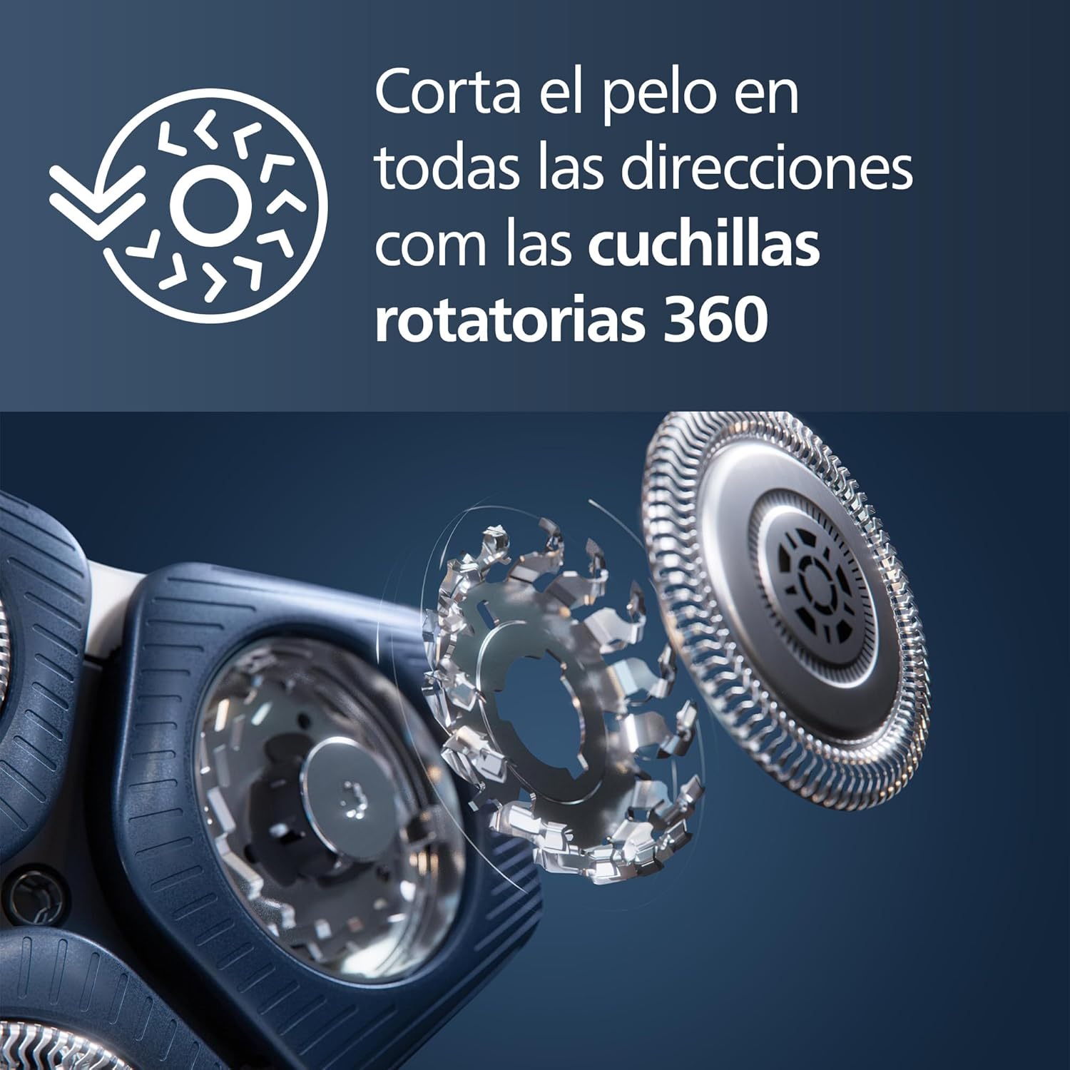 Philips Serie 7000 Afeitadora Eléctrica Hombre, Máquina de Afeitar Barba con Barbero, 45 cuchillas, Para piel sensible, 60min de uso, En Seco y Húmedo, Recargable, Centro de Limpieza, S7882/54, Azul - 5