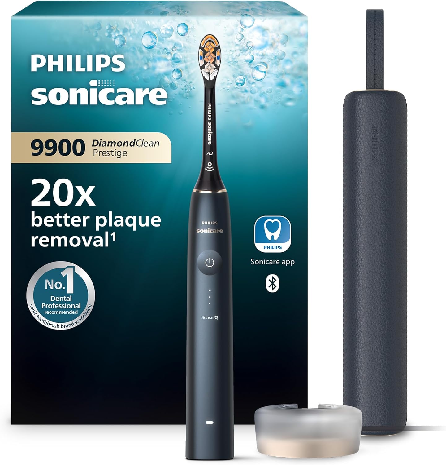Philips Sonicare DiamondClean Prestige 9900: cepillo dental eléctrico sónico con un cabezal de cepillado Premium All-in-One A3 y estuche de carga en color azul noche modelo HX9992/12 - 1