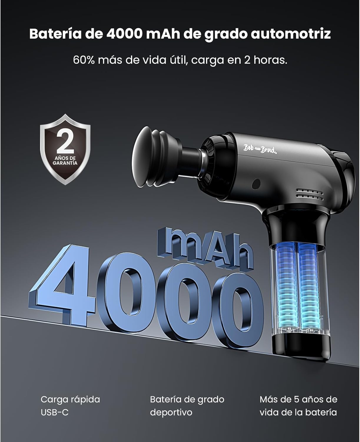 Pistola de Masaje Muscular Calor y frío, Bob and Brad T2 Pro Pistola Masaje Massage Gun, Masajeador de Músculos de Tejido Profundo y 4000mAh Batería 10mm Amplitud, para Aliviar el Dolor Muscular - 4