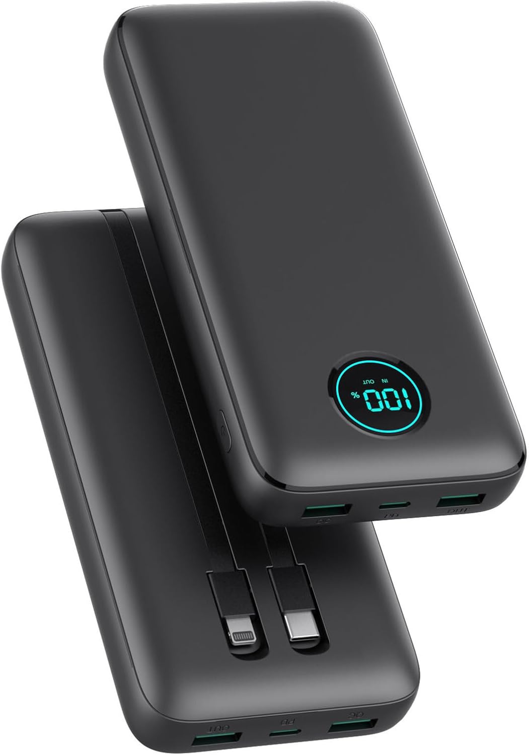 Power Bank 26800mAh con Cable, PD 25W QC4.0 Carga Rápida Batería Externa USB C, 5 Salidas Bateria Portatil con Pantalla LCD Cargador Portátil para iPhone 16/15/14, Samsung Huawei (Negro) - 1