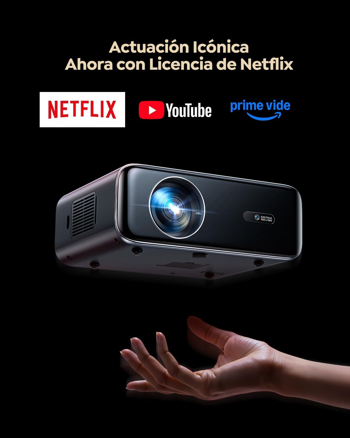 Proyector 4K【1200 ANSI/Netflix Incluido/Dolby】 Smart Proyector 4K Portátil Auto Focus/Keystone WiFi Bluetooth FHD 1080P, HDR10, Proyectors WiFi6 Exterior Zoom 50% para Cine en Casa/PPT Doble HDMI/USB - 2
