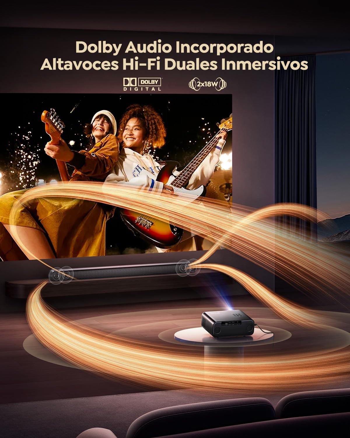 Proyector 4K【1200 ANSI/Netflix Incluido/Dolby】 Smart Proyector 4K Portátil Auto Focus/Keystone WiFi Bluetooth FHD 1080P, HDR10, Proyectors WiFi6 Exterior Zoom 50% para Cine en Casa/PPT Doble HDMI/USB - 3