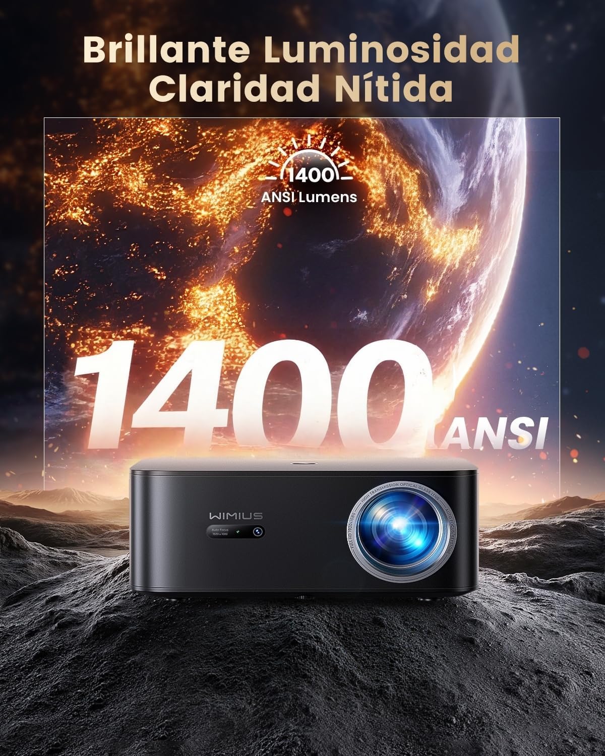 Proyector 4K【1400 ANSI/Google TV/Netflix Ready】 WiMiUS Proyector Full HD 1080P Nativo, Auto Focus/Keystone, WiFi 6&Bluetooth 5.2, Control de Voz Projector en Casa/Exterior (Negro) - 3