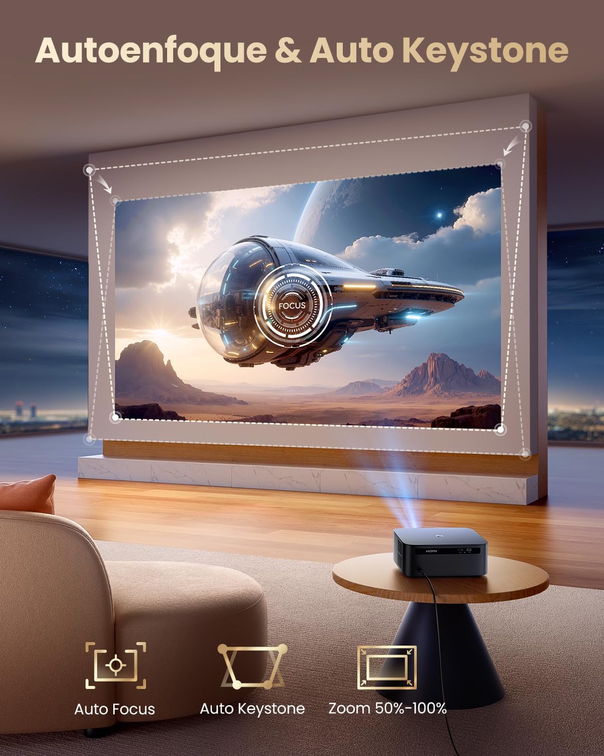 Proyector 4K【1400 ANSI/Google TV/Netflix Ready】 WiMiUS Proyector Full HD 1080P Nativo, Auto Focus/Keystone, WiFi 6&Bluetooth 5.2, Control de Voz Projector en Casa/Exterior (Negro) - 6