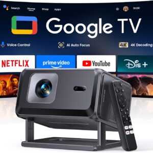 Proyector 4K【Google TV/Official Apps/Auto Focus/Keystone】Proyector Portatil App Integrada Control del lenguaje 1080P FHD Nativo,WiFi 6 & Bluetooth SmartProyector para Movil/Exterior/Cine en Casa/Techo