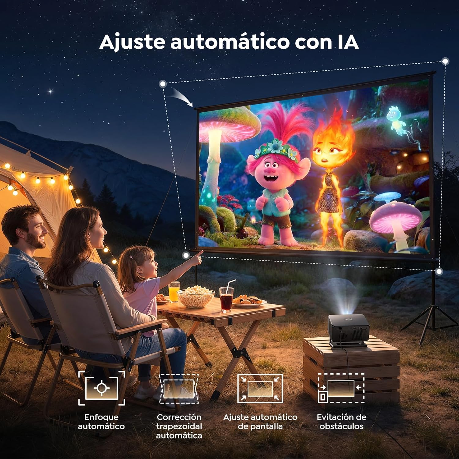Proyector 4K【Google TV/Official Apps/Auto Focus/Keystone】Proyector Portatil App Integrada Control del lenguaje 1080P FHD Nativo,WiFi 6 & Bluetooth SmartProyector para Movil/Exterior/Cine en Casa/Techo - 4