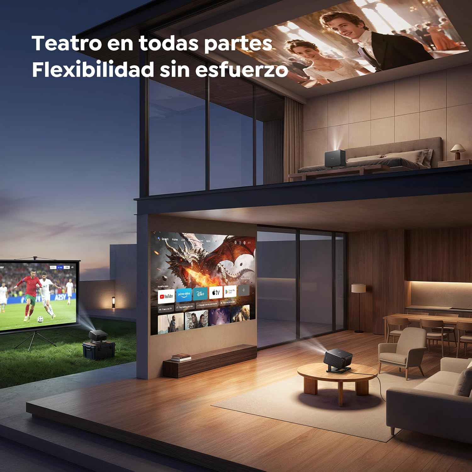 Proyector 4K【Google TV/Official Apps/Auto Focus/Keystone】Proyector Portatil App Integrada Control del lenguaje 1080P FHD Nativo,WiFi 6 & Bluetooth SmartProyector para Movil/Exterior/Cine en Casa/Techo - 6