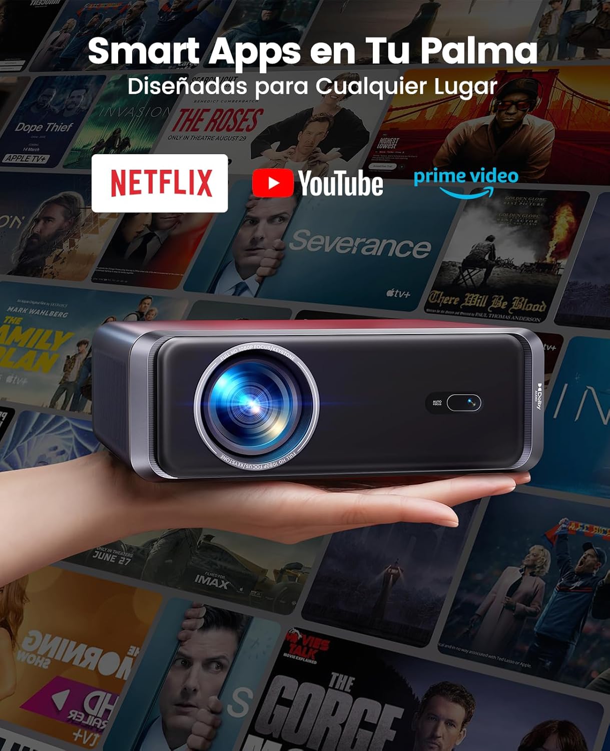 Proyector 4K【Netflix Incluido/Dolby】 35000 Lúmenes Smart Proyector 4K Auto Focus/Keystone WiFi Bluetooth FHD 1080P,HDR10, Apps Oficiales Proyectors Portátil WiFi6 Cine en Casa/Exterior/Regalo HDMIARC - 2
