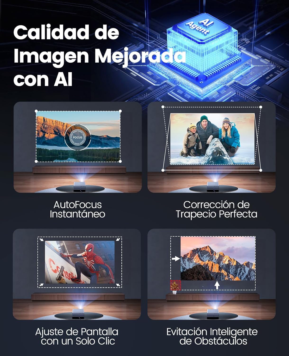 Proyector 4K【Netflix Incluido/Dolby】 35000 Lúmenes Smart Proyector 4K Auto Focus/Keystone WiFi Bluetooth FHD 1080P,HDR10, Apps Oficiales Proyectors Portátil WiFi6 Cine en Casa/Exterior/Regalo HDMIARC - 3