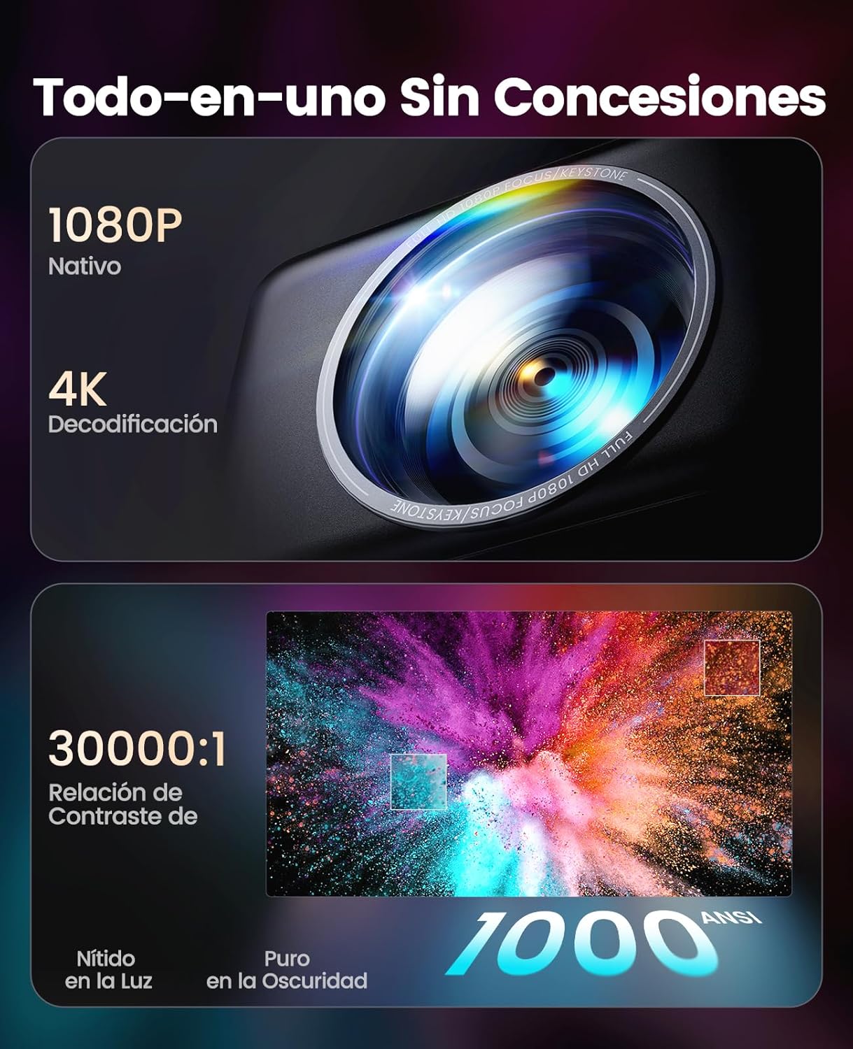 Proyector 4K【Netflix Incluido/Dolby】 35000 Lúmenes Smart Proyector 4K Auto Focus/Keystone WiFi Bluetooth FHD 1080P,HDR10, Apps Oficiales Proyectors Portátil WiFi6 Cine en Casa/Exterior/Regalo HDMIARC - 5