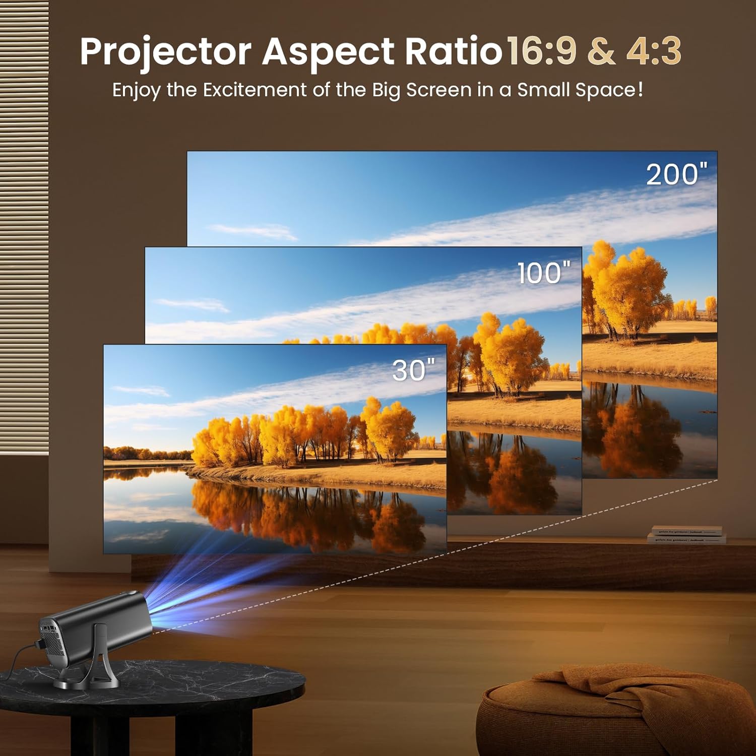 Proyector Portátil 1080P Soporte 4K con WiFi 6 Bluetooth 5.4, Android 12.0 Mini Portable Proyector 22000 Lúmenes, 270° Rotation Auto Keystone Compatibile HDMI USB TF Laptop PC Teléfono Hogar Exterior - 4