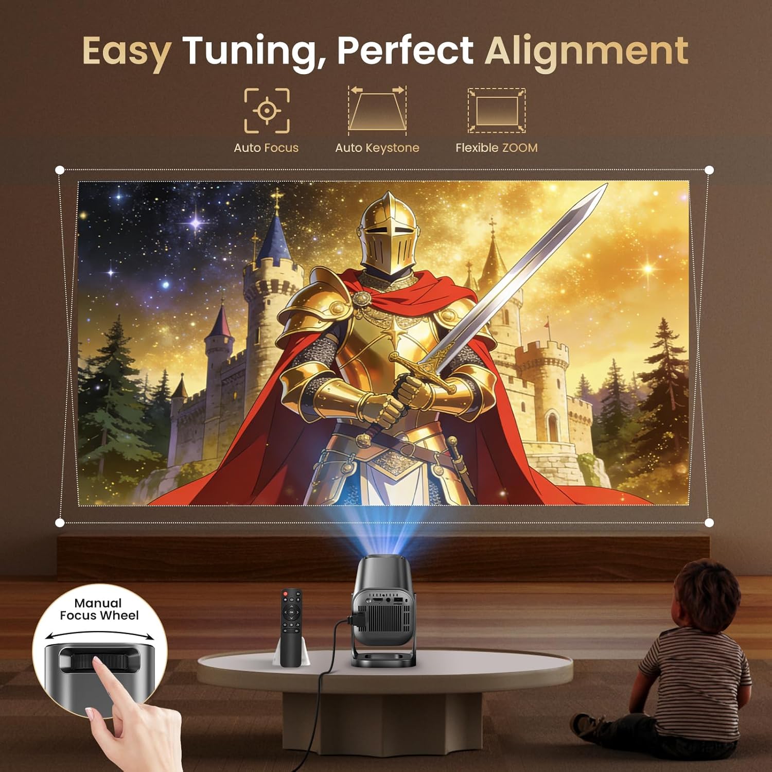 Proyector Portátil 1080P Soporte 4K con WiFi 6 Bluetooth 5.4, Android 12.0 Mini Portable Proyector 22000 Lúmenes, 270° Rotation Auto Keystone Compatibile HDMI USB TF Laptop PC Teléfono Hogar Exterior - 5