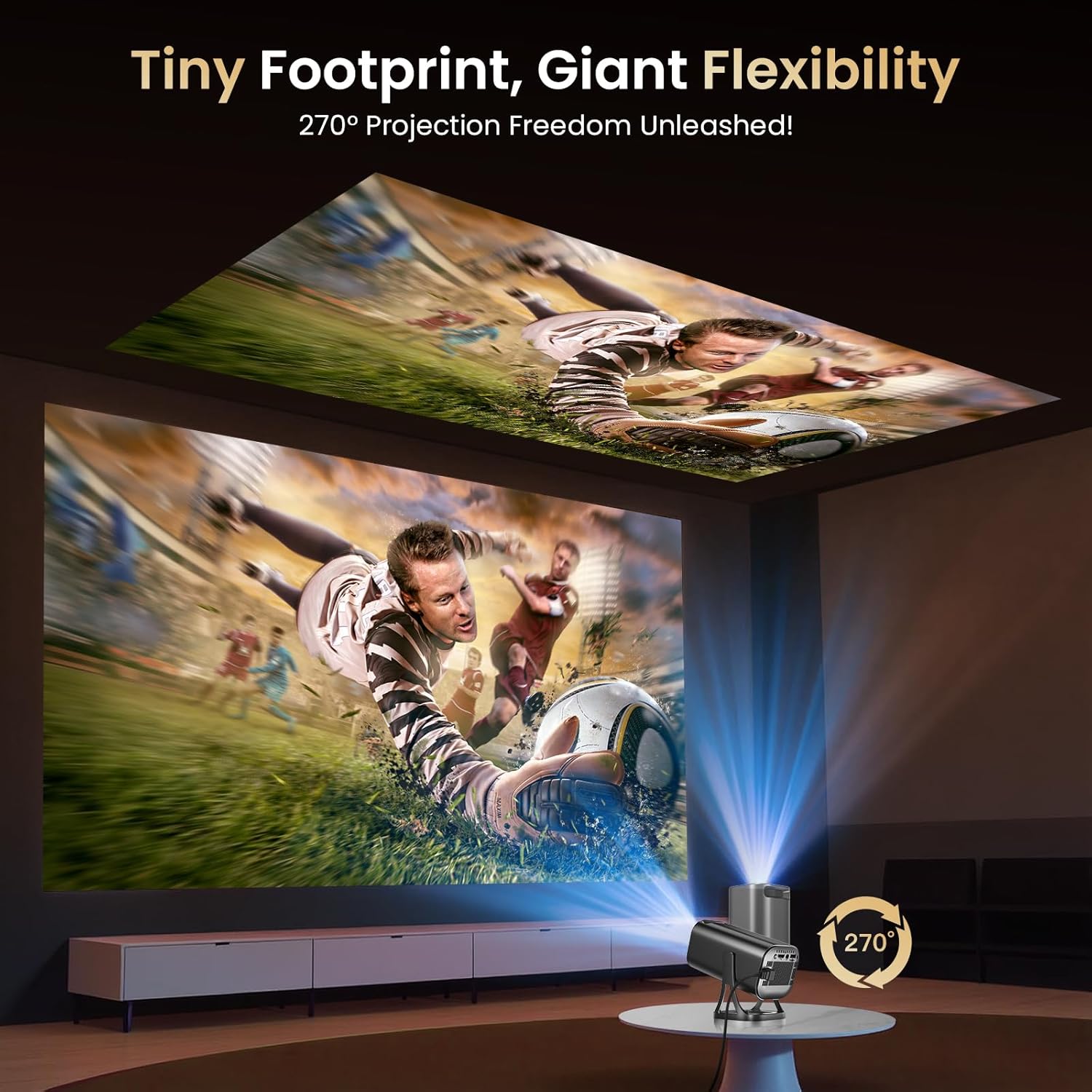 Proyector Portátil 1080P Soporte 4K con WiFi 6 Bluetooth 5.4, Android 12.0 Mini Portable Proyector 22000 Lúmenes, 270° Rotation Auto Keystone Compatibile HDMI USB TF Laptop PC Teléfono Hogar Exterior - 6