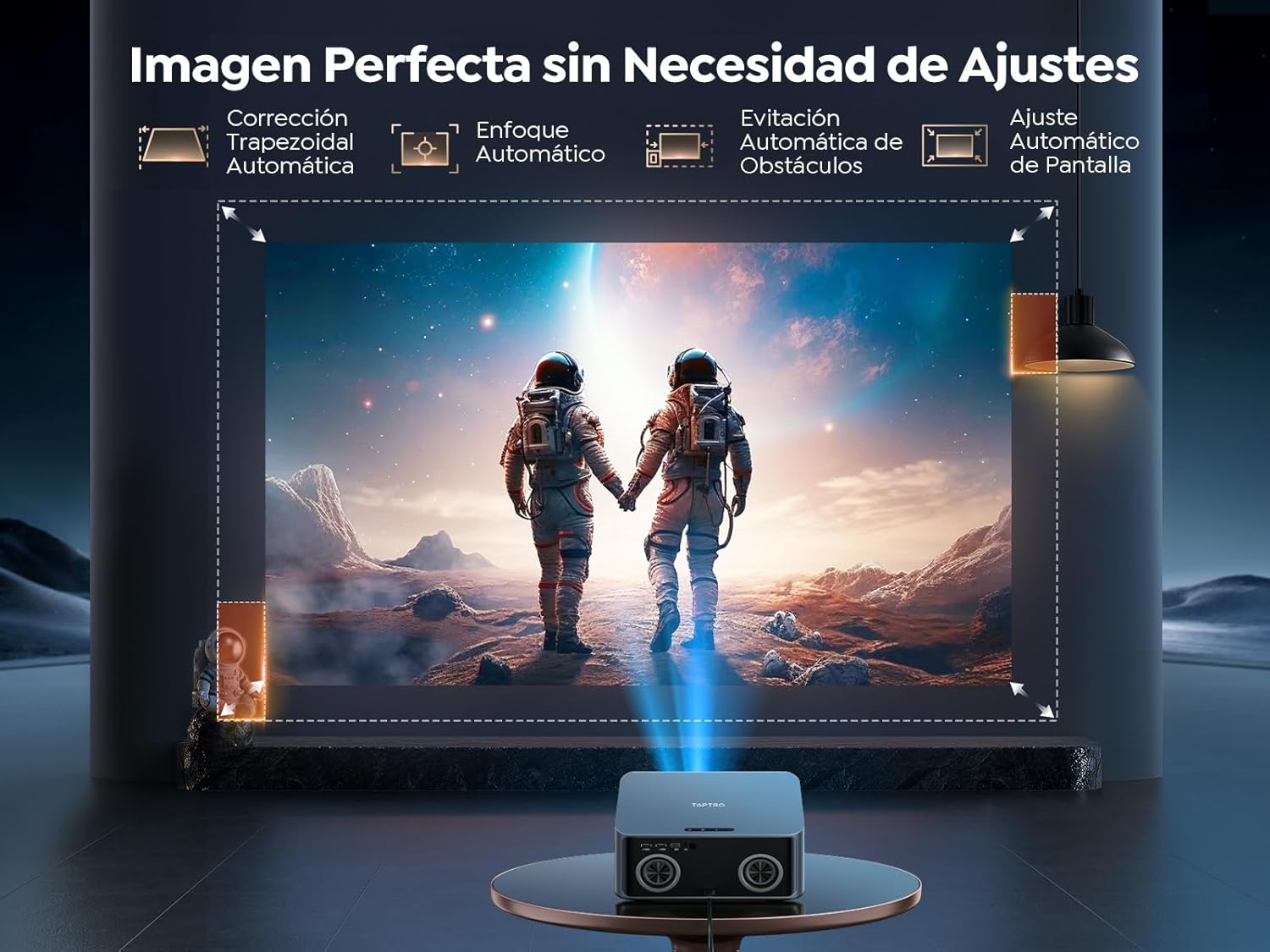 Proyector【1400 ANSI/App Oficial Integrada/36W Dolby】Smart Proyector 4K Compatible con Netflix AI Auto Focus/Keystone, Proyector1080P Nativo WiFi6 Bluetooth5.2 Zoom 50% Cine en Casa/Exterior para Movil - 5
