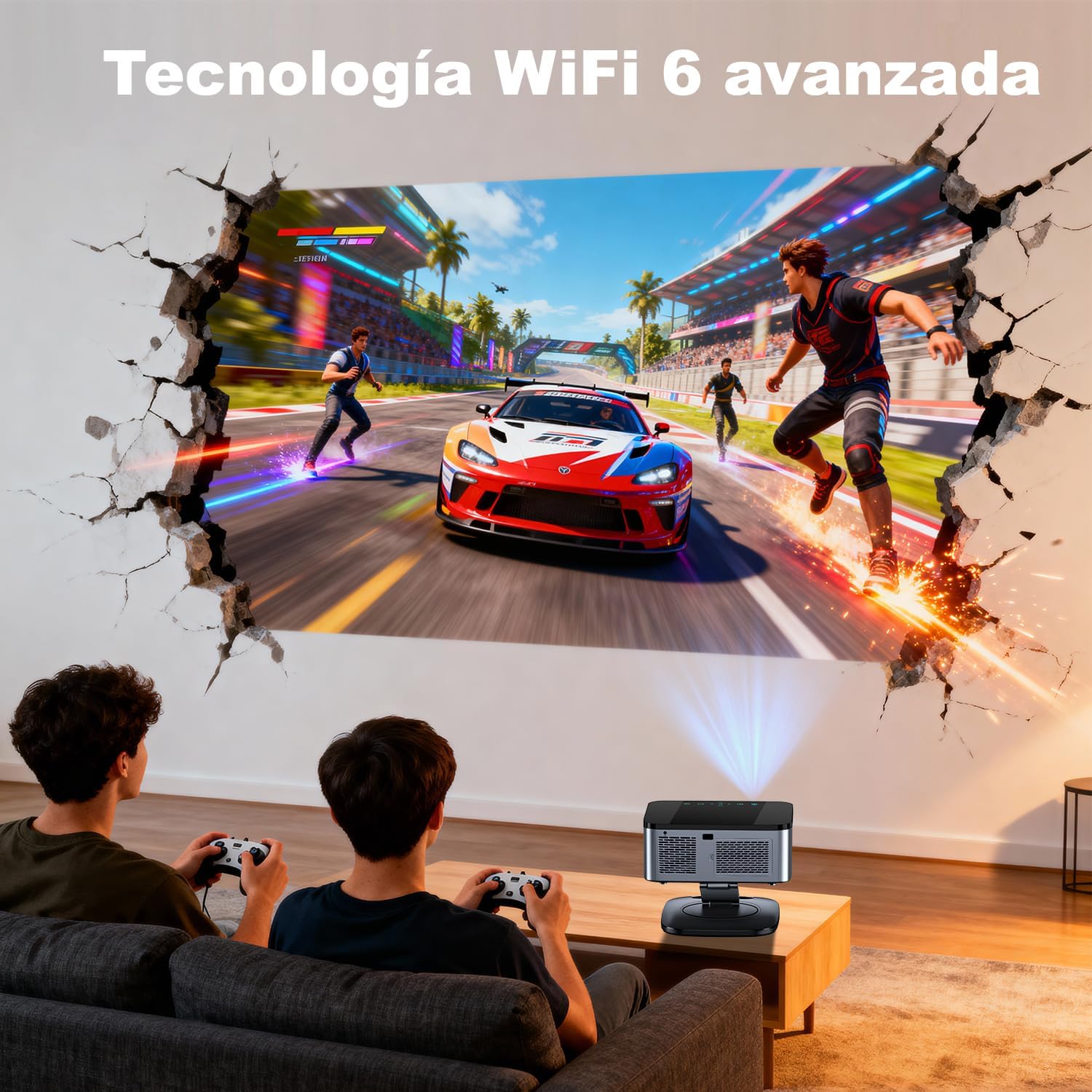 Proyector【1500 ANSI/Google TV/Auto Focus】 XIWBSY Proyector Portatil 38000 Lúmenes, Gira 360 °, WiFi 6 Bluetooth 5.3, Control por Voz, Soporte 4K 1080P, Proyectores Video Cine En Casa/Exterior Netflix - 4