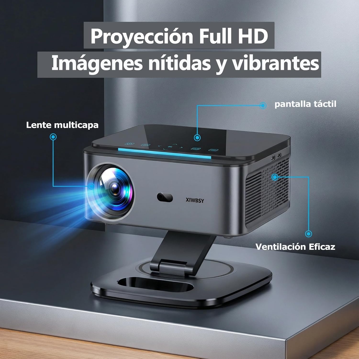 Proyector【1500 ANSI/Google TV/Auto Focus】 XIWBSY Proyector Portatil 38000 Lúmenes, Gira 360 °, WiFi 6 Bluetooth 5.3, Control por Voz, Soporte 4K 1080P, Proyectores Video Cine En Casa/Exterior Netflix - 6