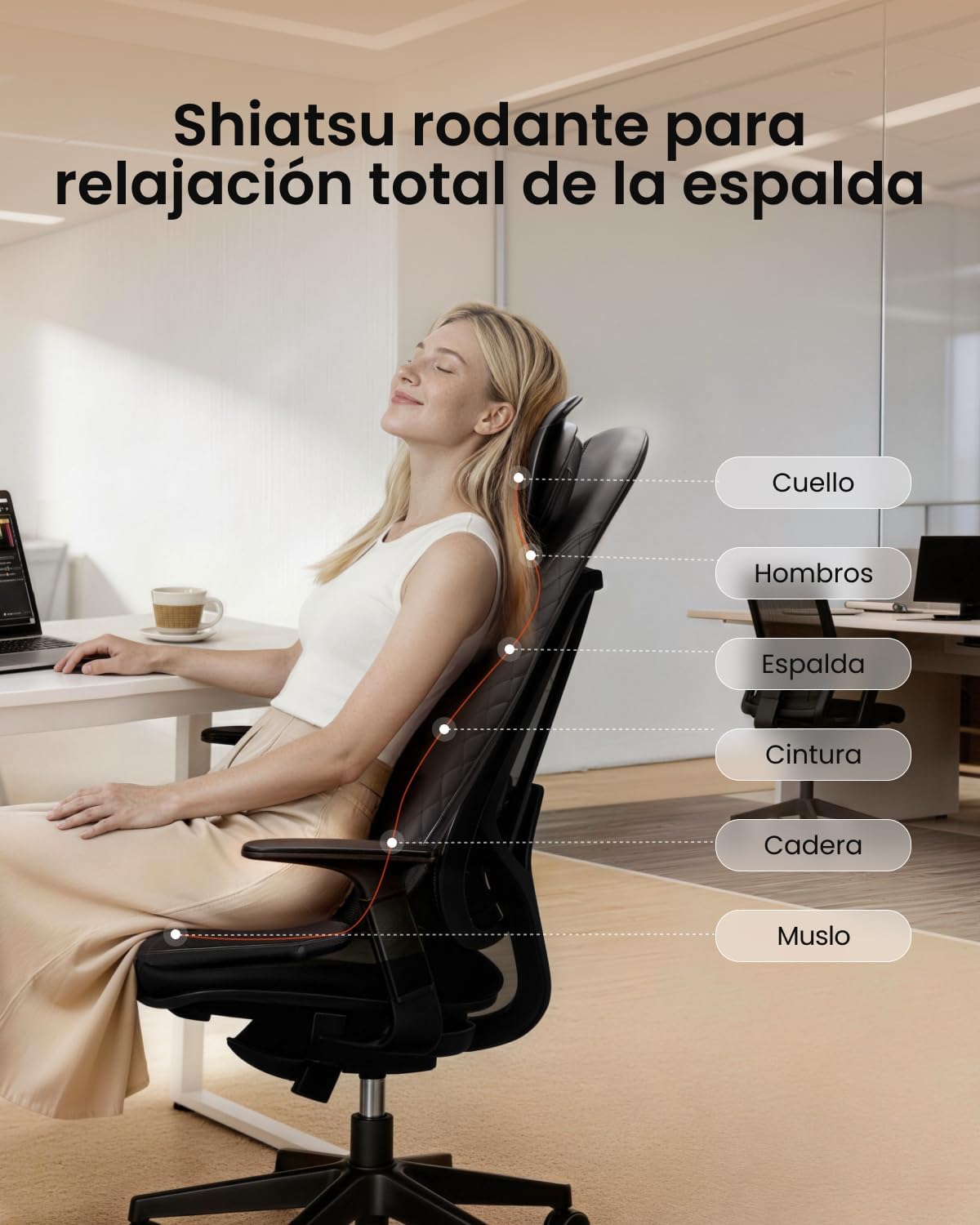 RENPHO Masajeador Espalda Electrico para Silla, Cojín de Masaje, Shiatsu Silla de Masaje con Calor para Toda la Espalda y Cuello, Altura Ajustable, Uso en Casa y Oficina - 2