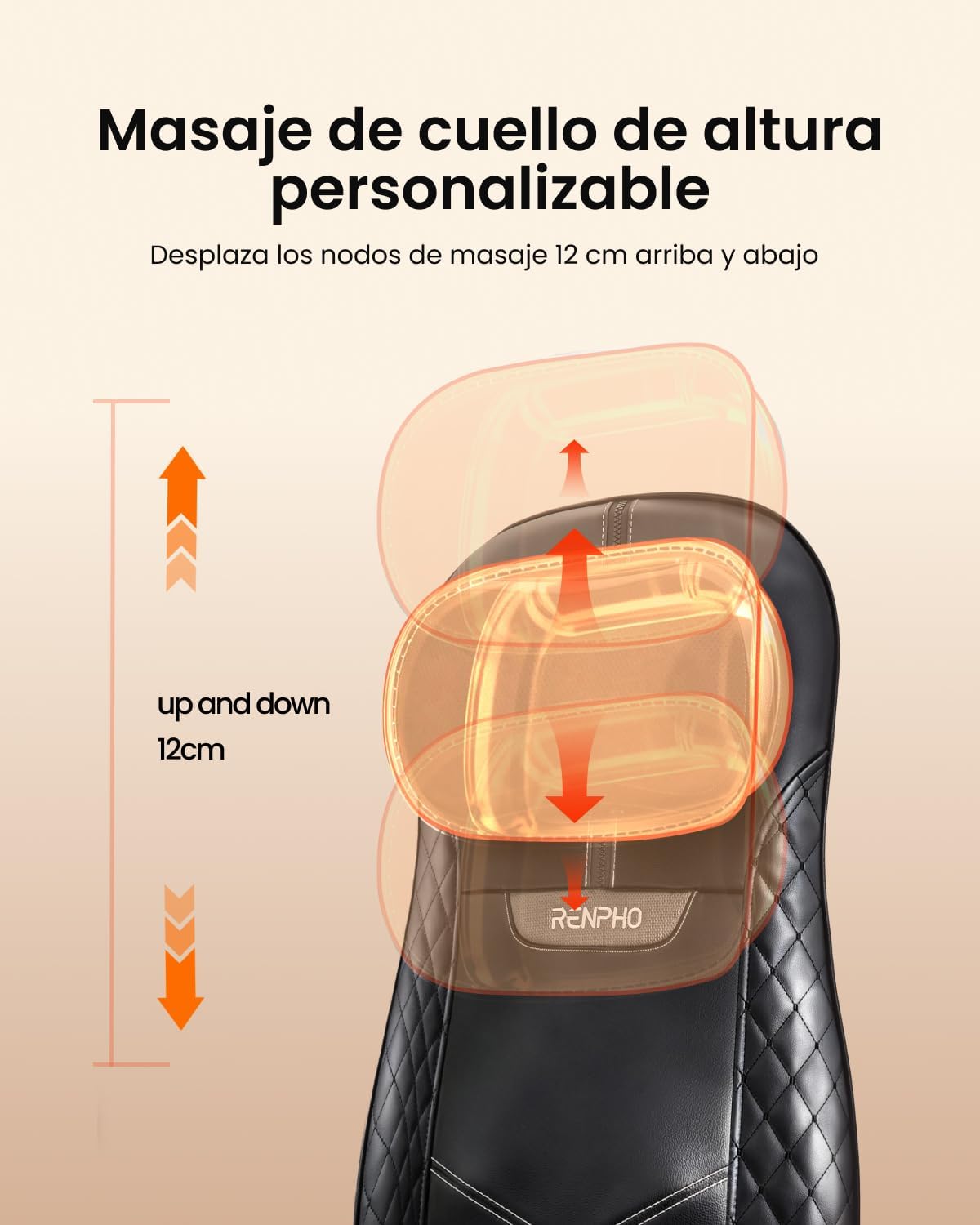 RENPHO Masajeador Espalda Electrico para Silla, Cojín de Masaje, Shiatsu Silla de Masaje con Calor para Toda la Espalda y Cuello, Altura Ajustable, Uso en Casa y Oficina - 3